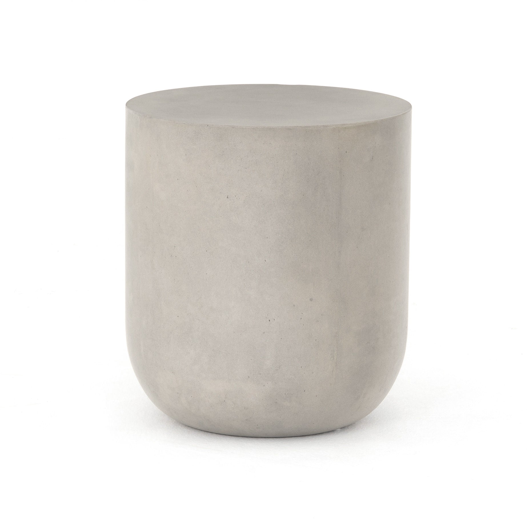 modern grey cylindrical end table with plaster finish