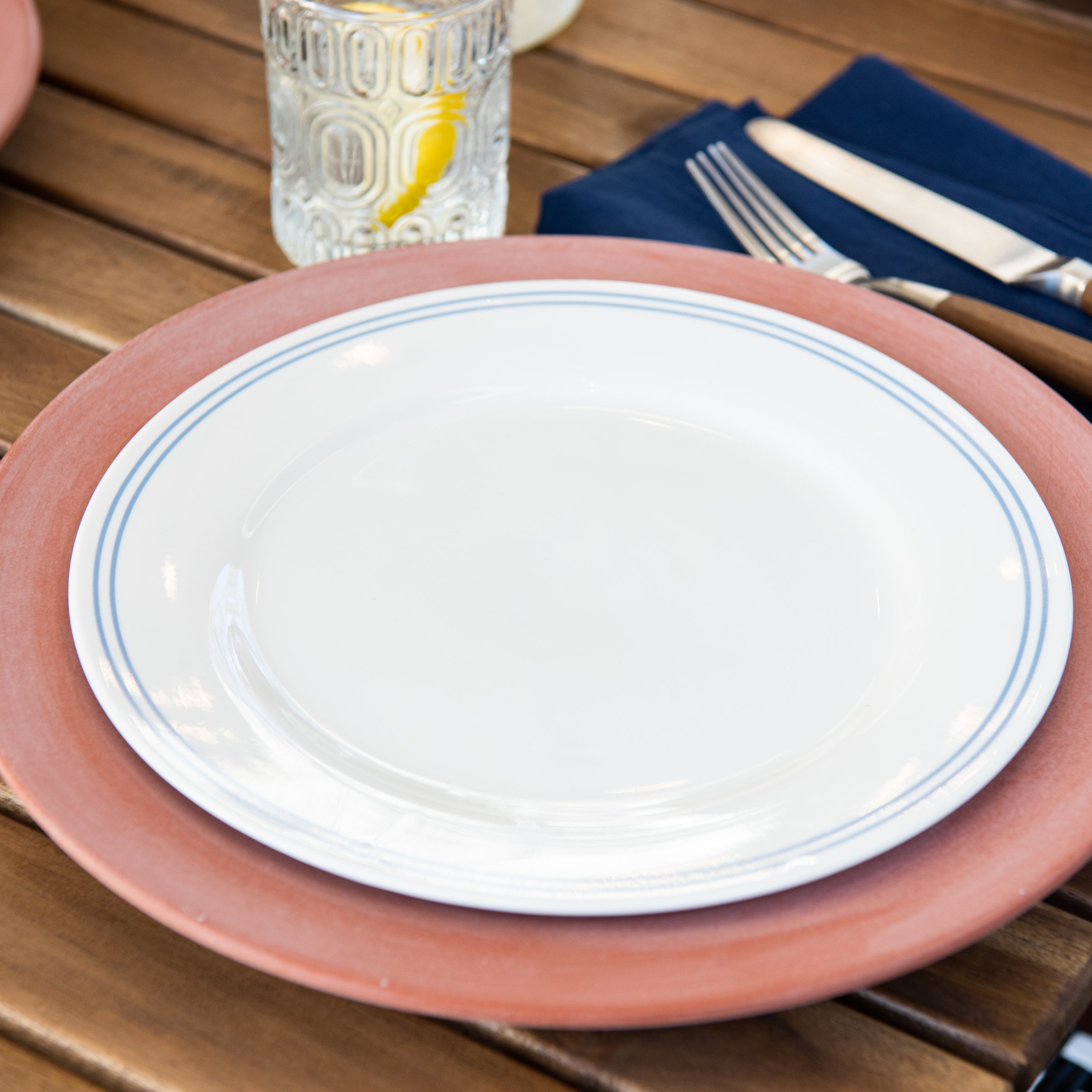 Blue Striped Dinner PlateOn sale for $6.00, discounted from $12.00