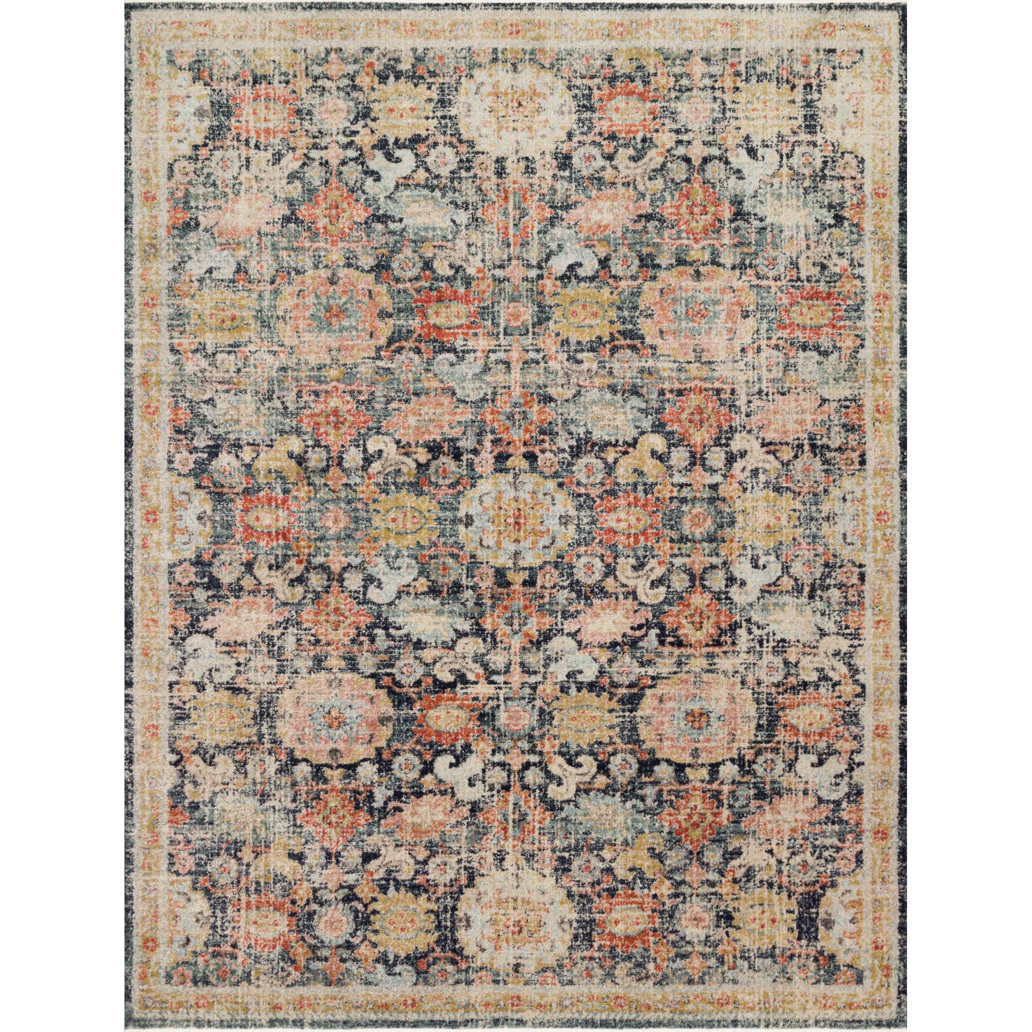 distressed navy rug with multi-colored detail Items range from $79.00 to $949.00