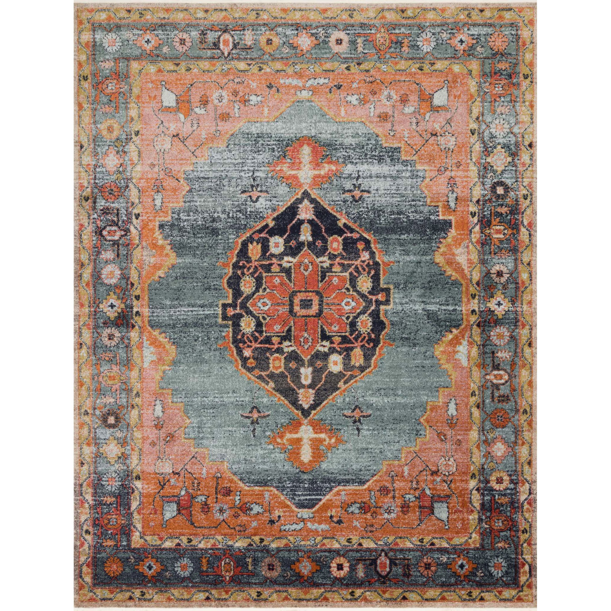 blue and orange traditional rug with multi-colored floral detail Items range from $79.00 to $949.00