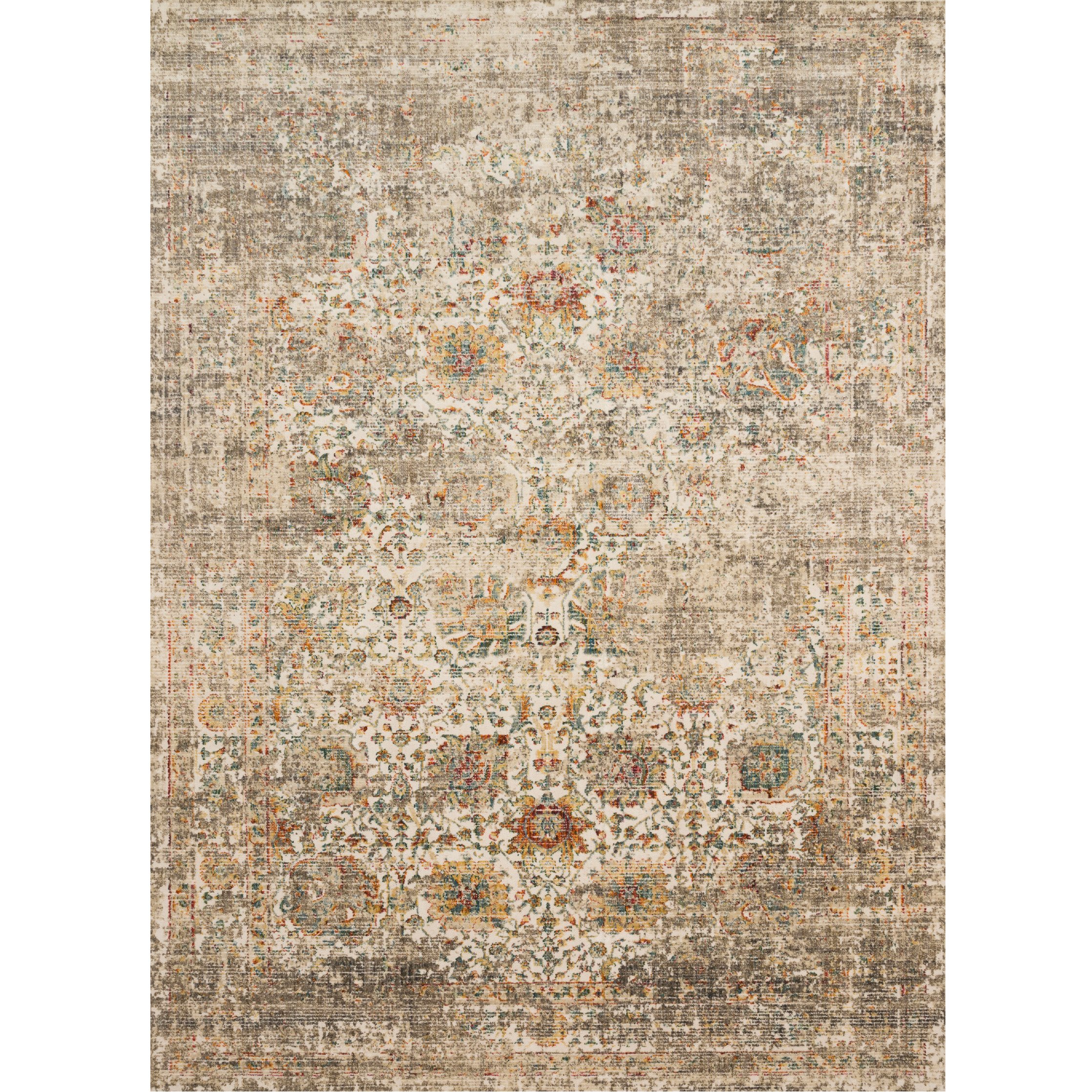 taupe and ivory distressed area rug with floral detail Items range from $119.00 to $2469.00