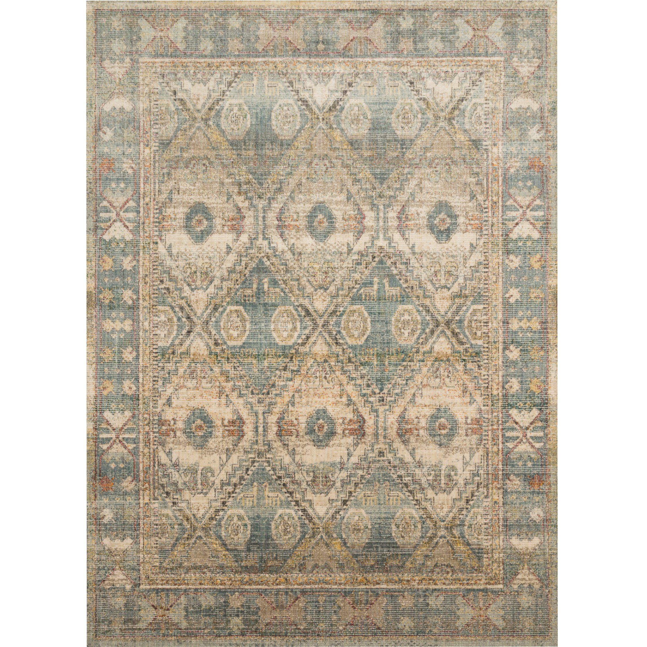 cream and light blue modern area rug with southwestern patterns