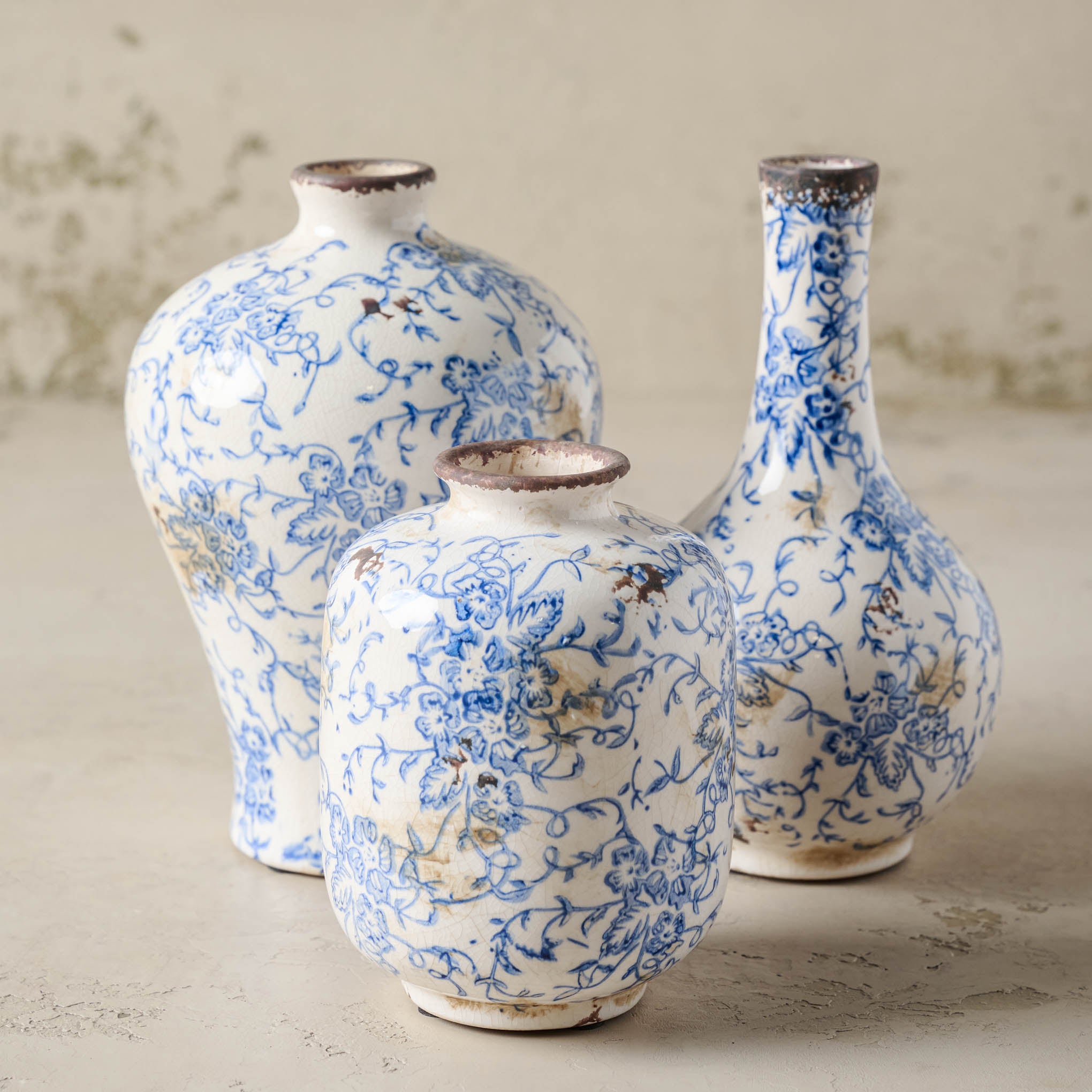 Blue and White Distressed Vase - Magnolia