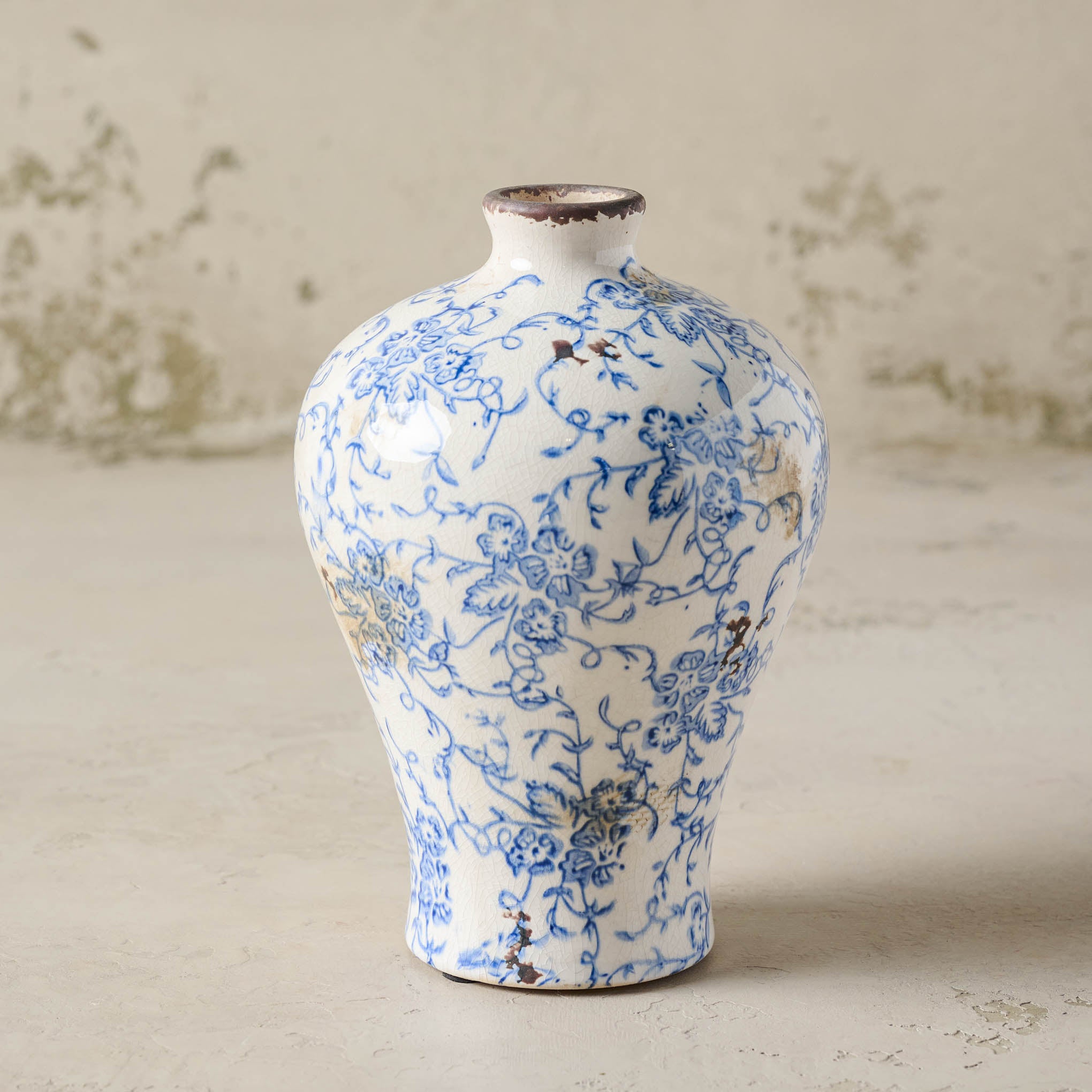 Blue and White Distressed Vase