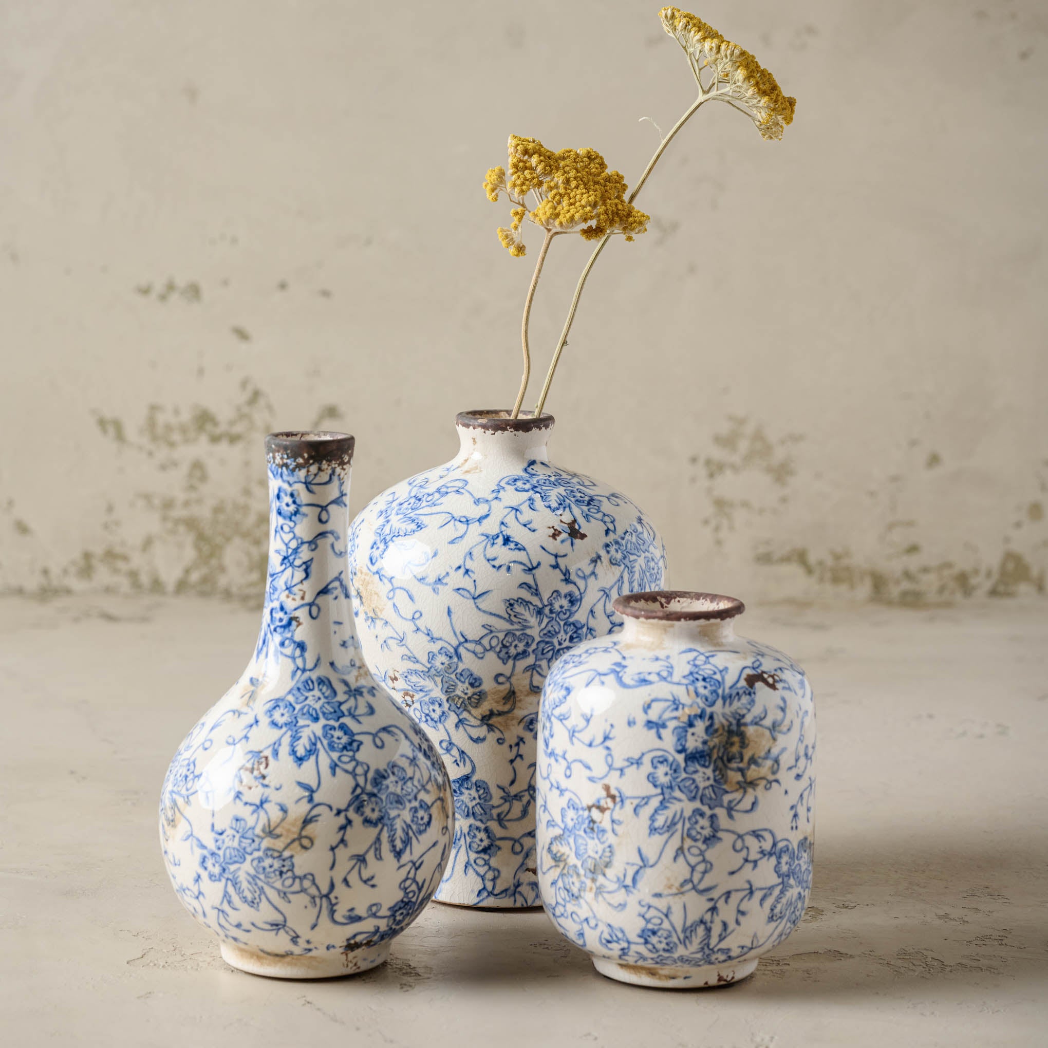 Blue and White Distressed Vase Items range from $26.00 to $46.00