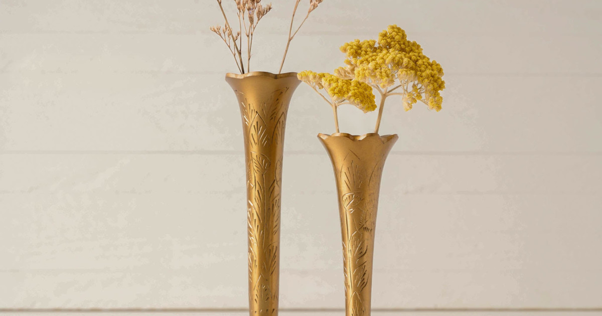 Flannery Scalloped Brass Bud Vase - Magnolia