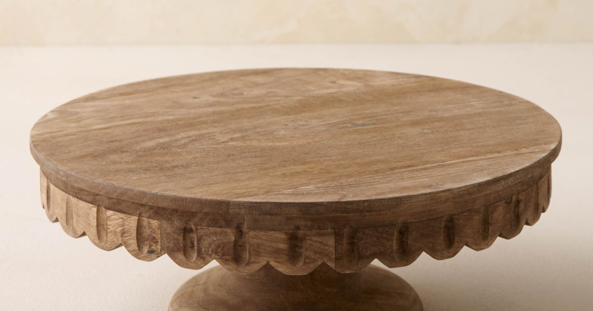 Antiqued Wood Scalloped Cake Stand