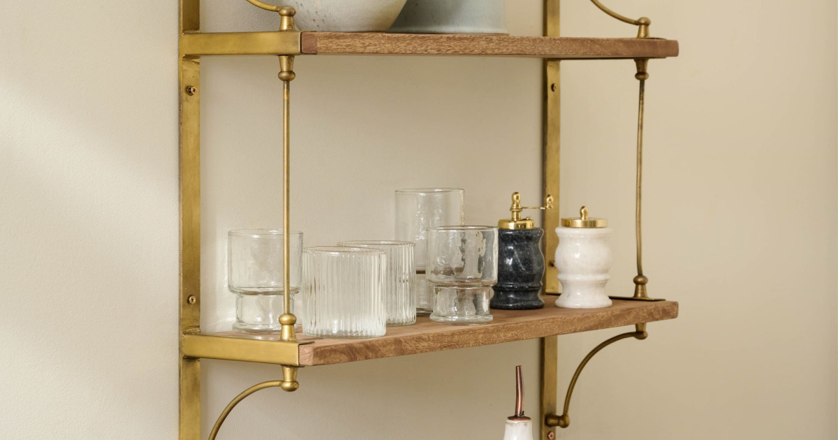 Double Parker Brass and Wood Shelf