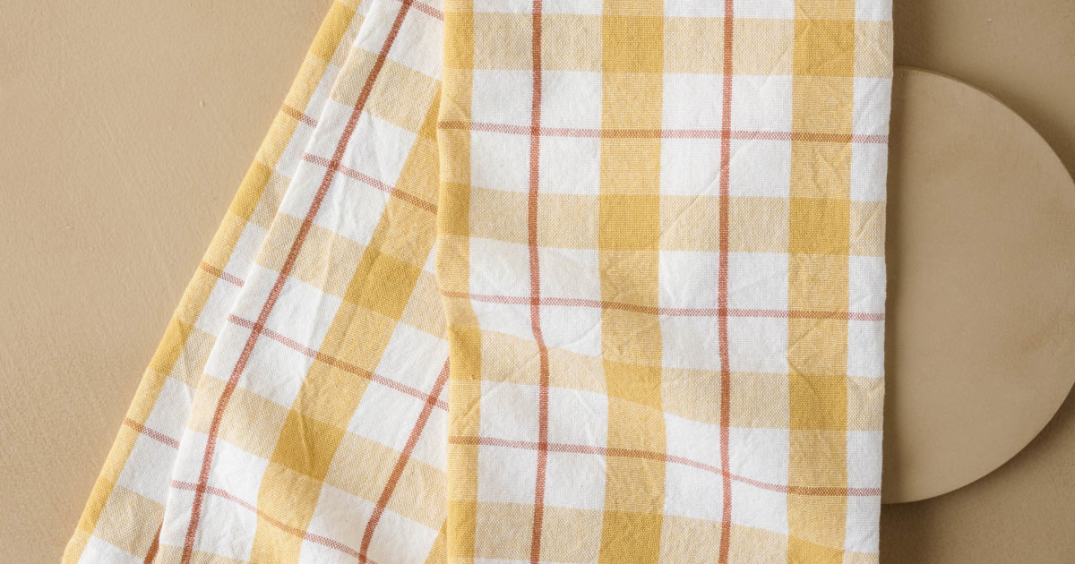 Gray Plaid and Mustard Yellow Tea Towels