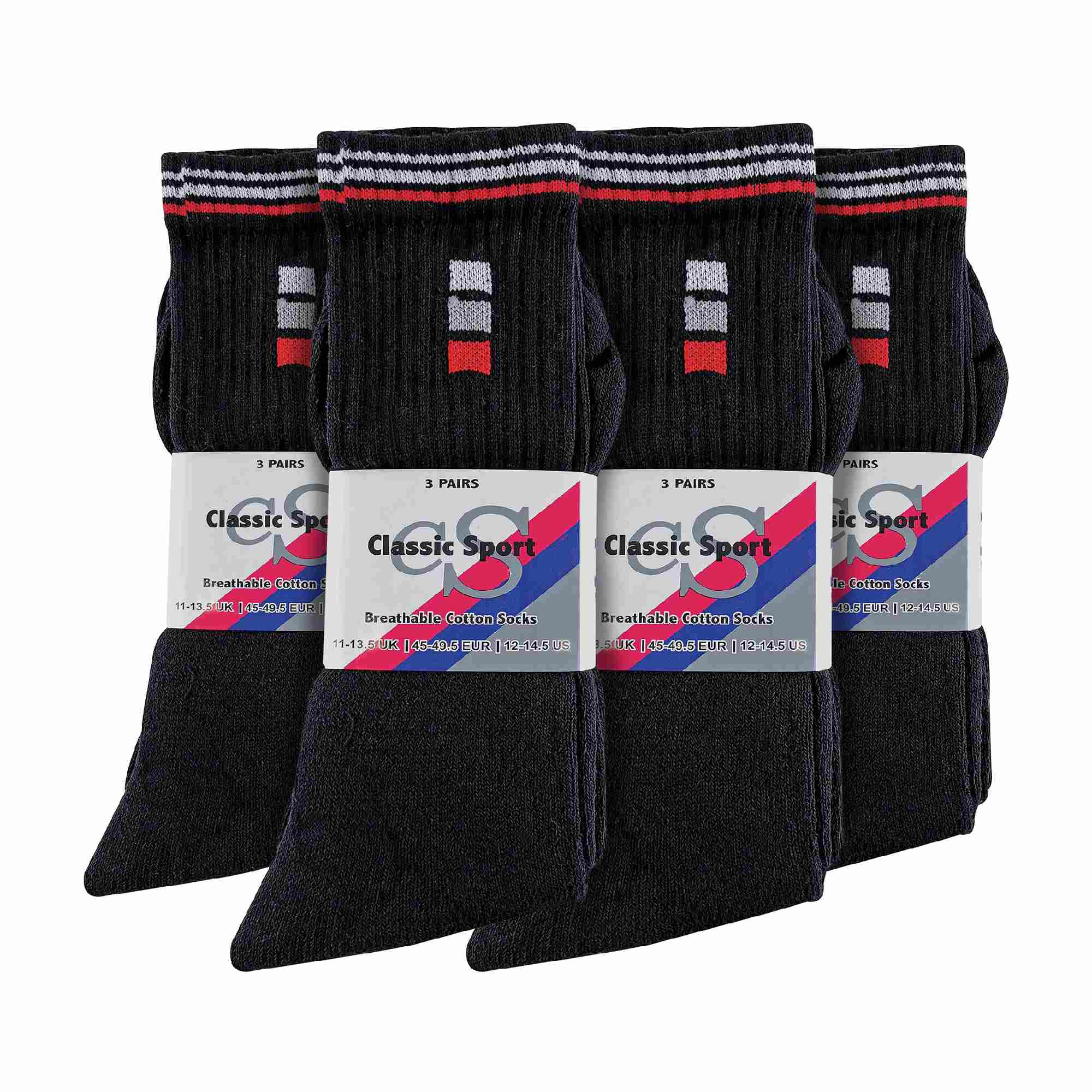 Herren Retro Streifen Baumwolle Sportsocken in Weiß & Schwarz - Bild 8 von 11