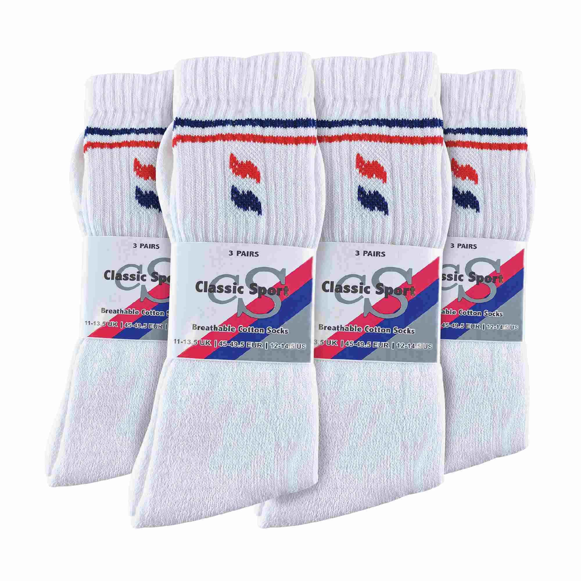 Herren Retro Streifen Baumwolle Sportsocken in Weiß & Schwarz - Bild 3 von 11
