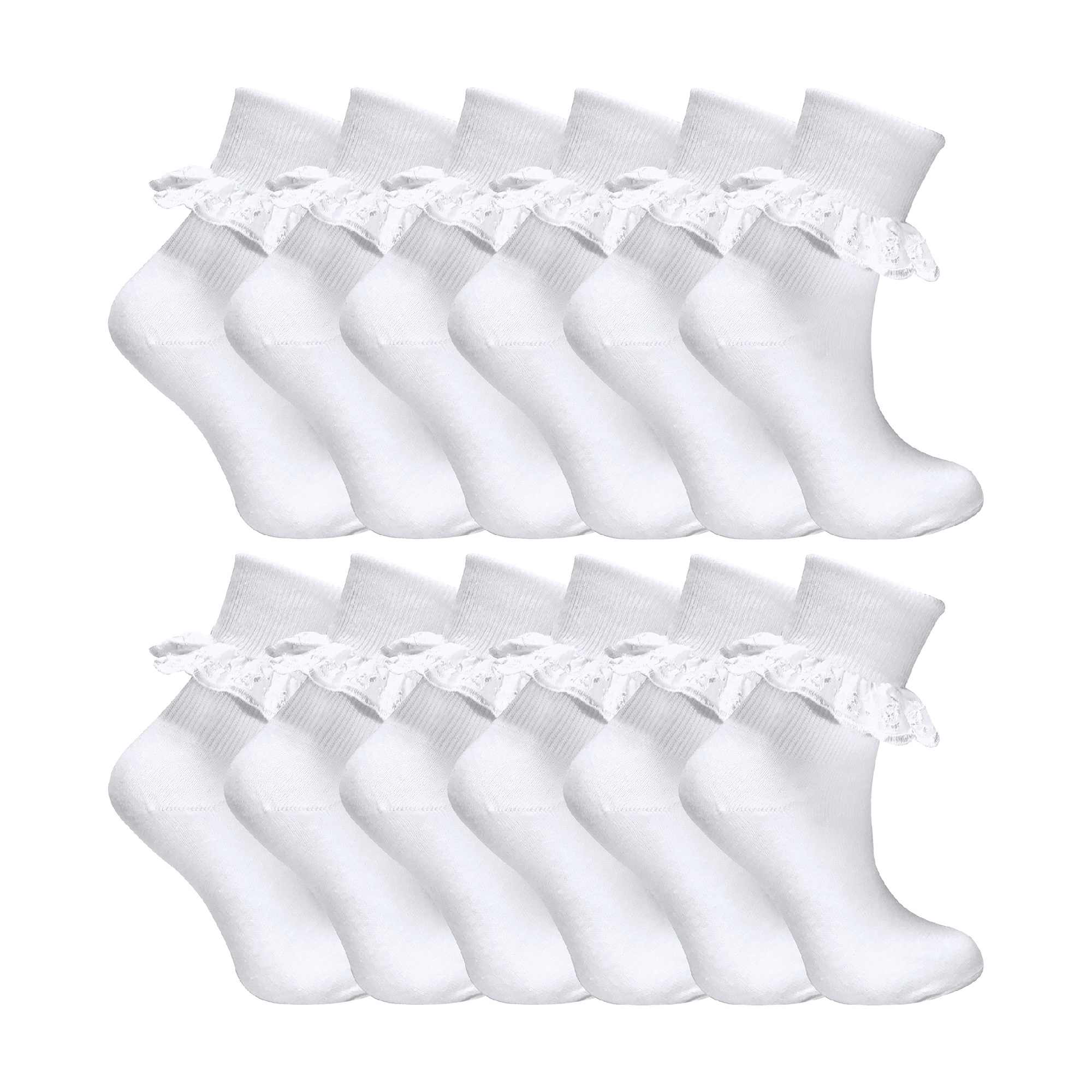 12 Pairs Multipack Girls Frilly Lace Cotton Socks | Sock Snob | School Socks - Picture 2 of 6