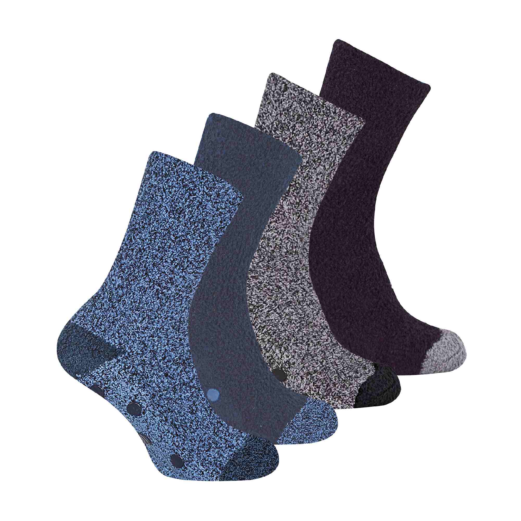 4er Pack Herren kuschelweiche flauschige Hausschuhe Bettsocken mit Griffen - Bild 2 von 7