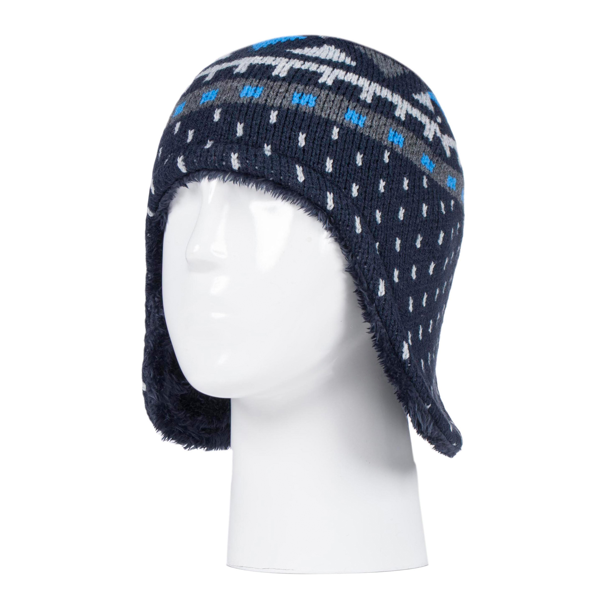 Heat Holders - Boys Winter Pattern Hat Pom Pom with Ear Protection and Mittens - Picture 12 of 13