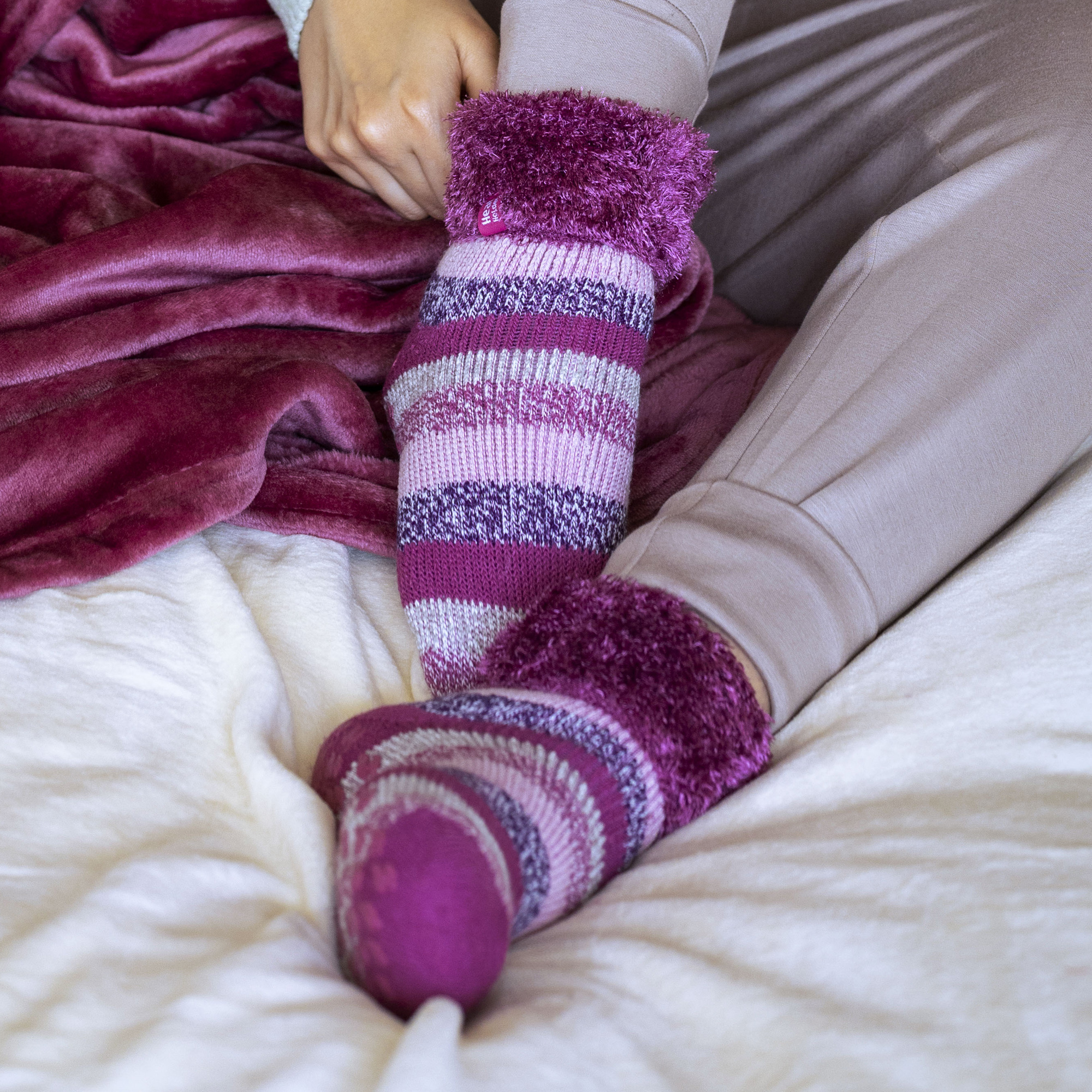 Ladies Soft Stripe Lounge Socks for Winter