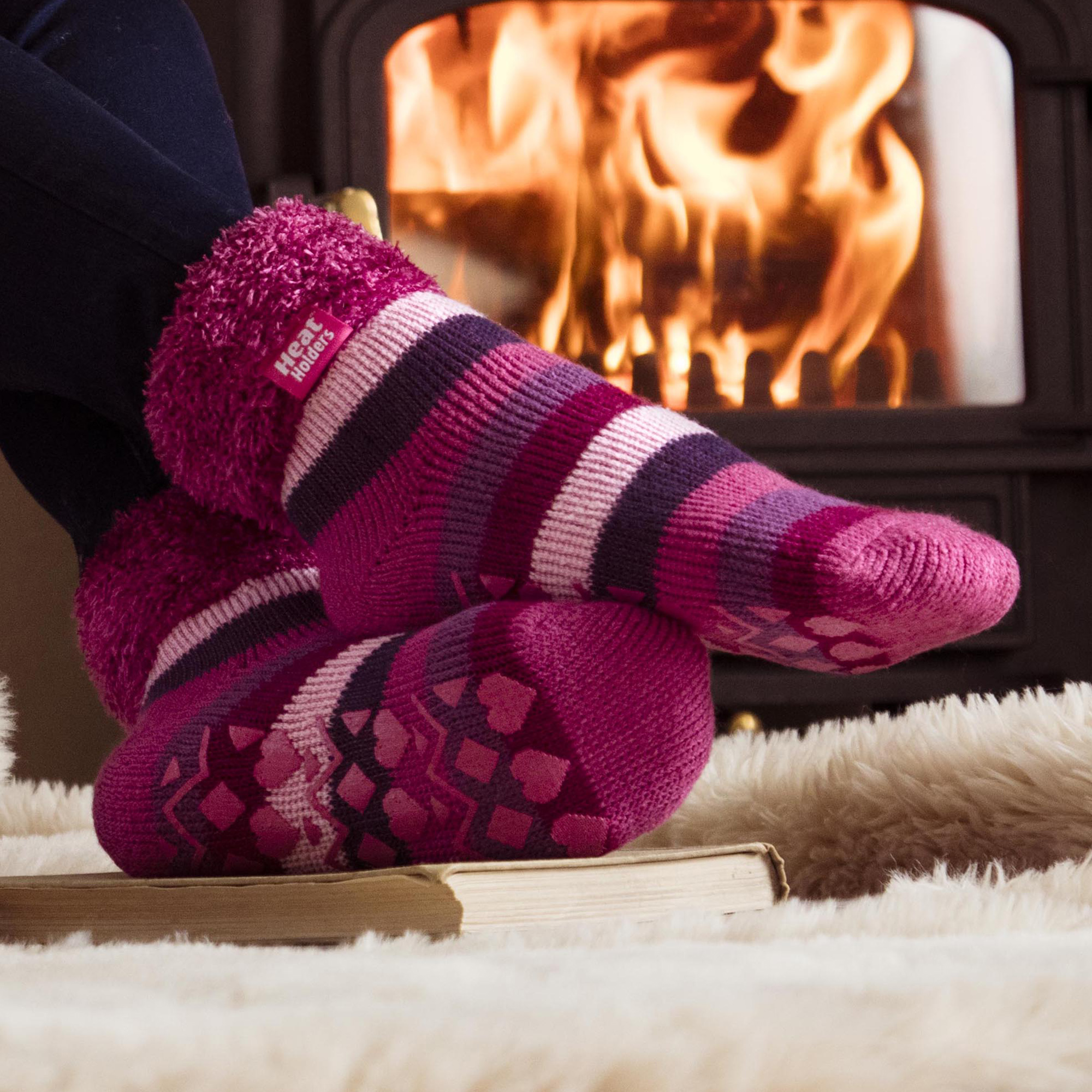 Ladies Soft Stripe Lounge Socks for Winter