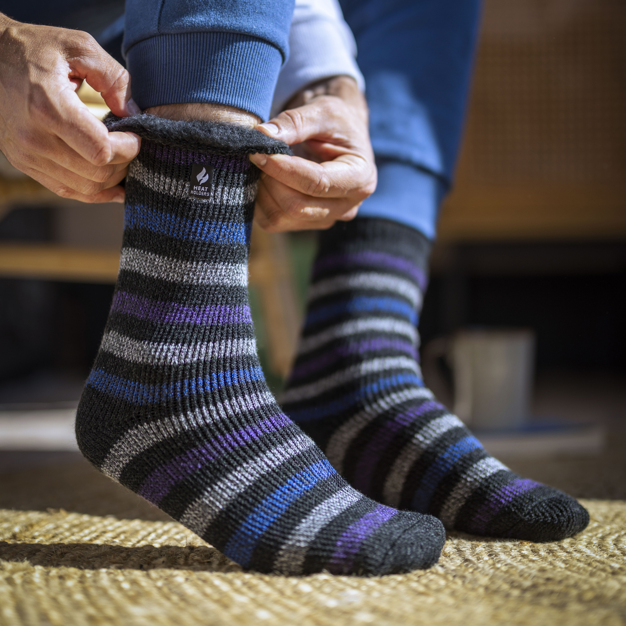 Gemusterte gebürstete Thermosocken für Herren mit Streifen - Produktbild 2