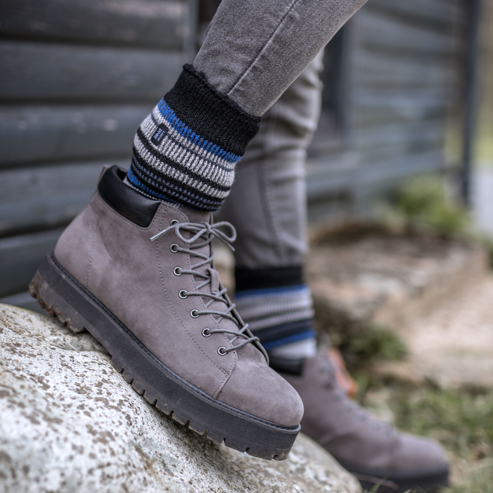Gemusterte gebürstete Thermosocken für Herren mit Streifen - Produktbild 3