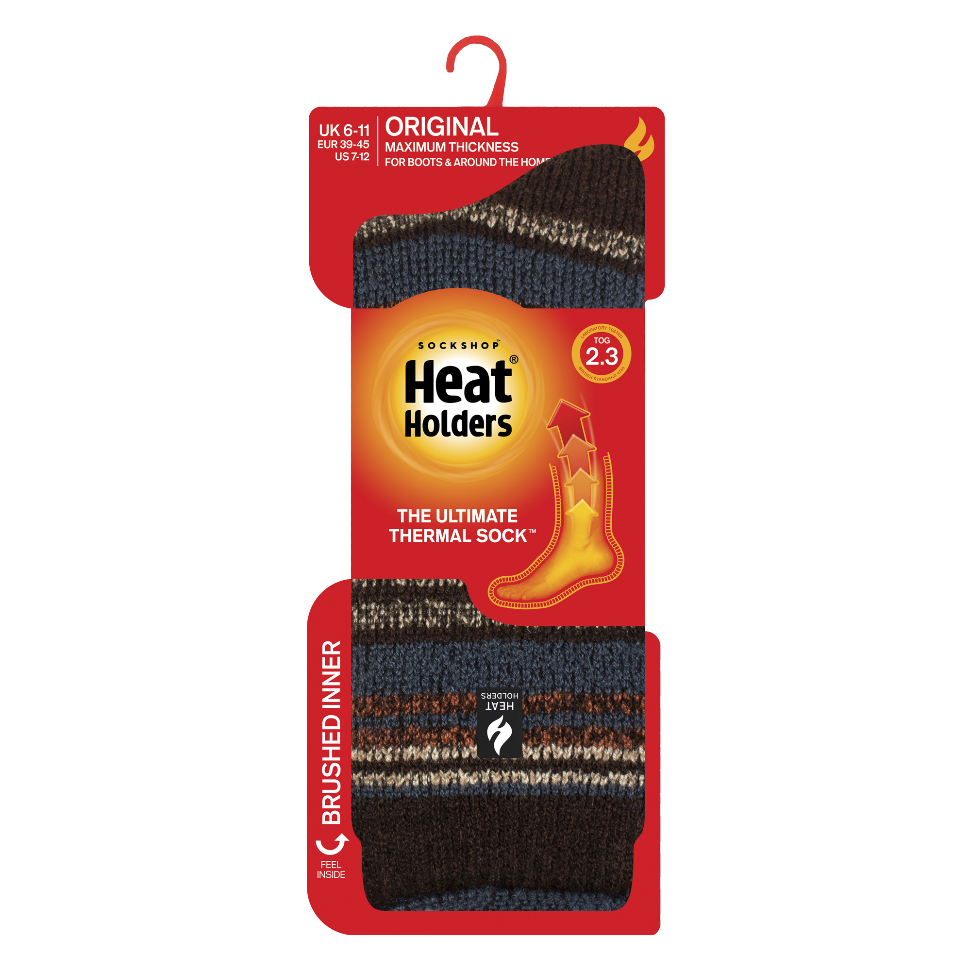 Gemusterte gebürstete Thermosocken für Herren mit Streifen - Produktbild 1