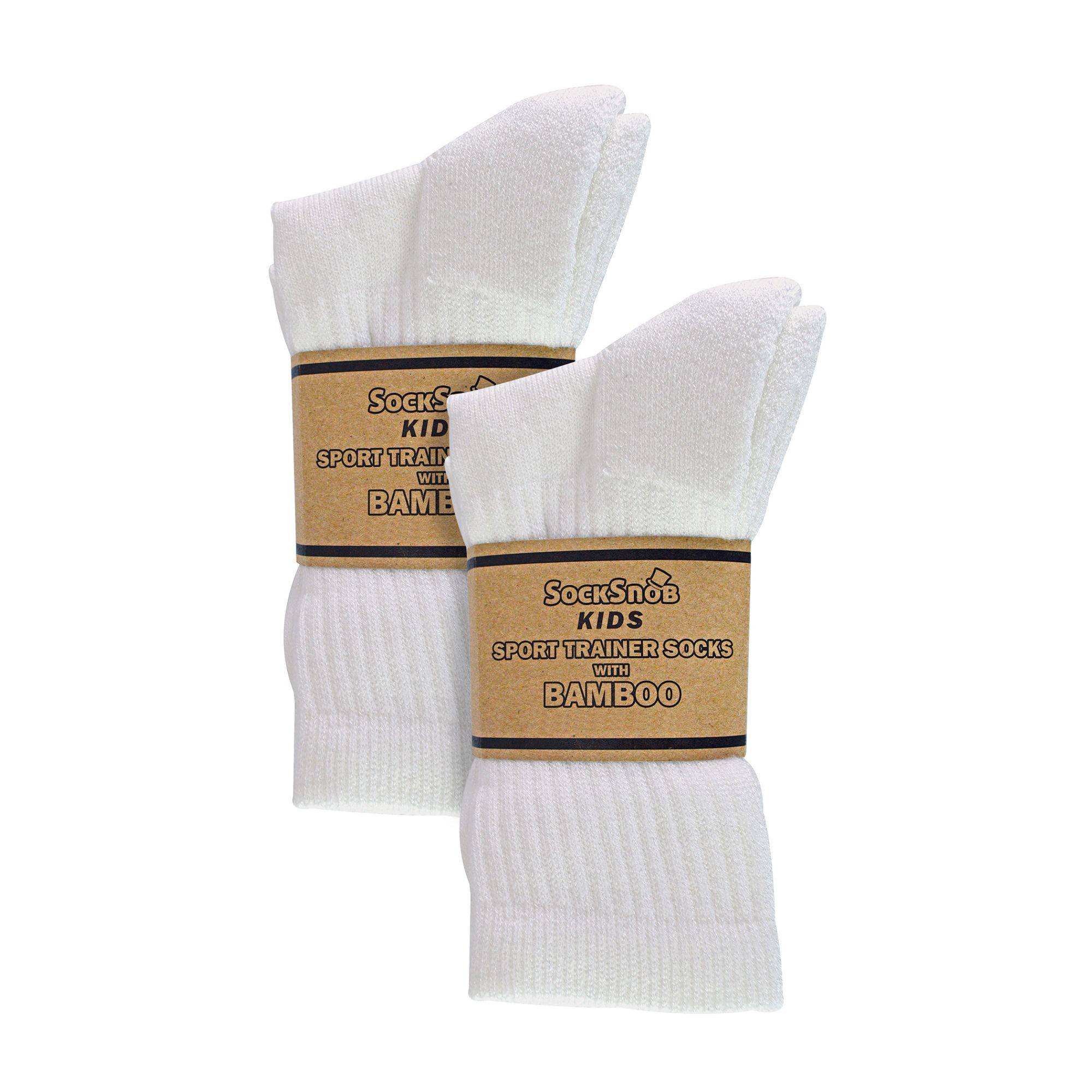 6 Pack Boys Bamboo Sport Socks | Sock Snob | Breathable Crew Kids White PE Socks - Picture 3 of 4
