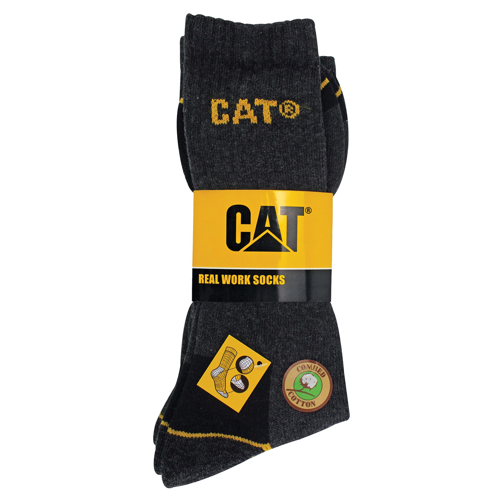 Mens 3 Pack Real Work Socks with Cushioned Heel & Toe - Picture 3 of 11