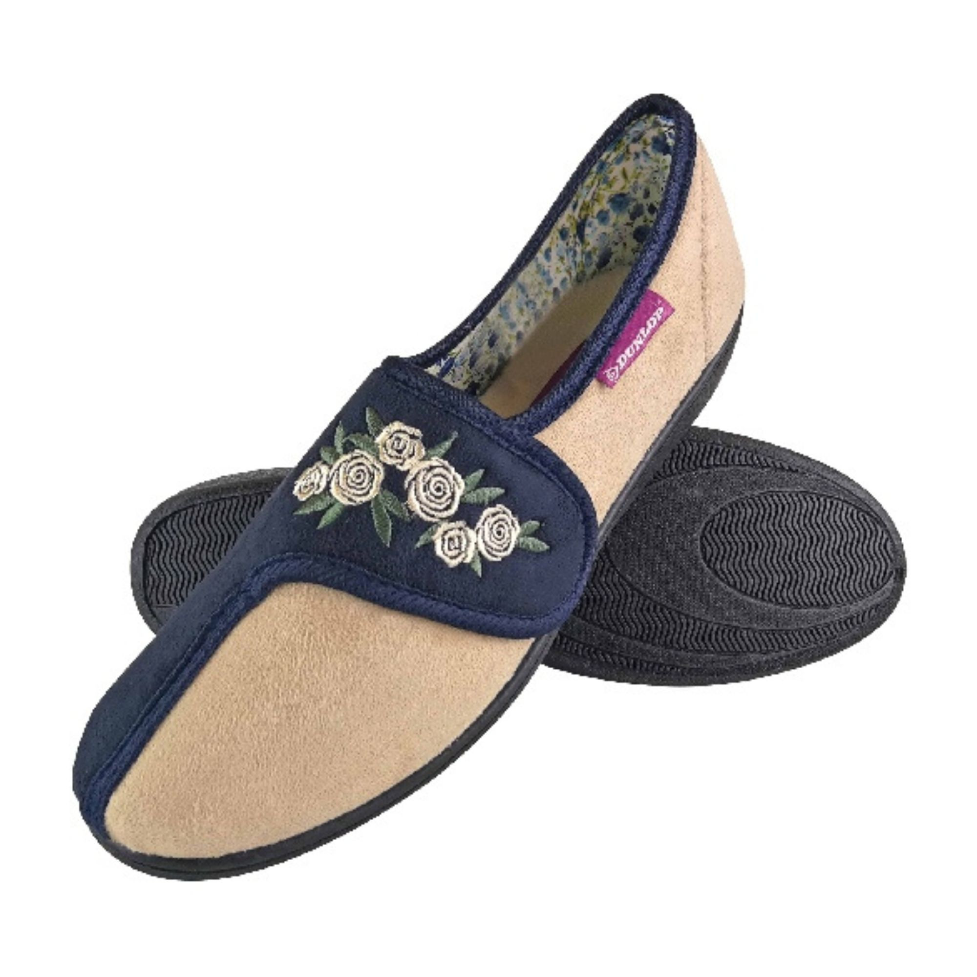 Ladies Adjustable Wide Fit Floral Slippers - Picture 7 of 11