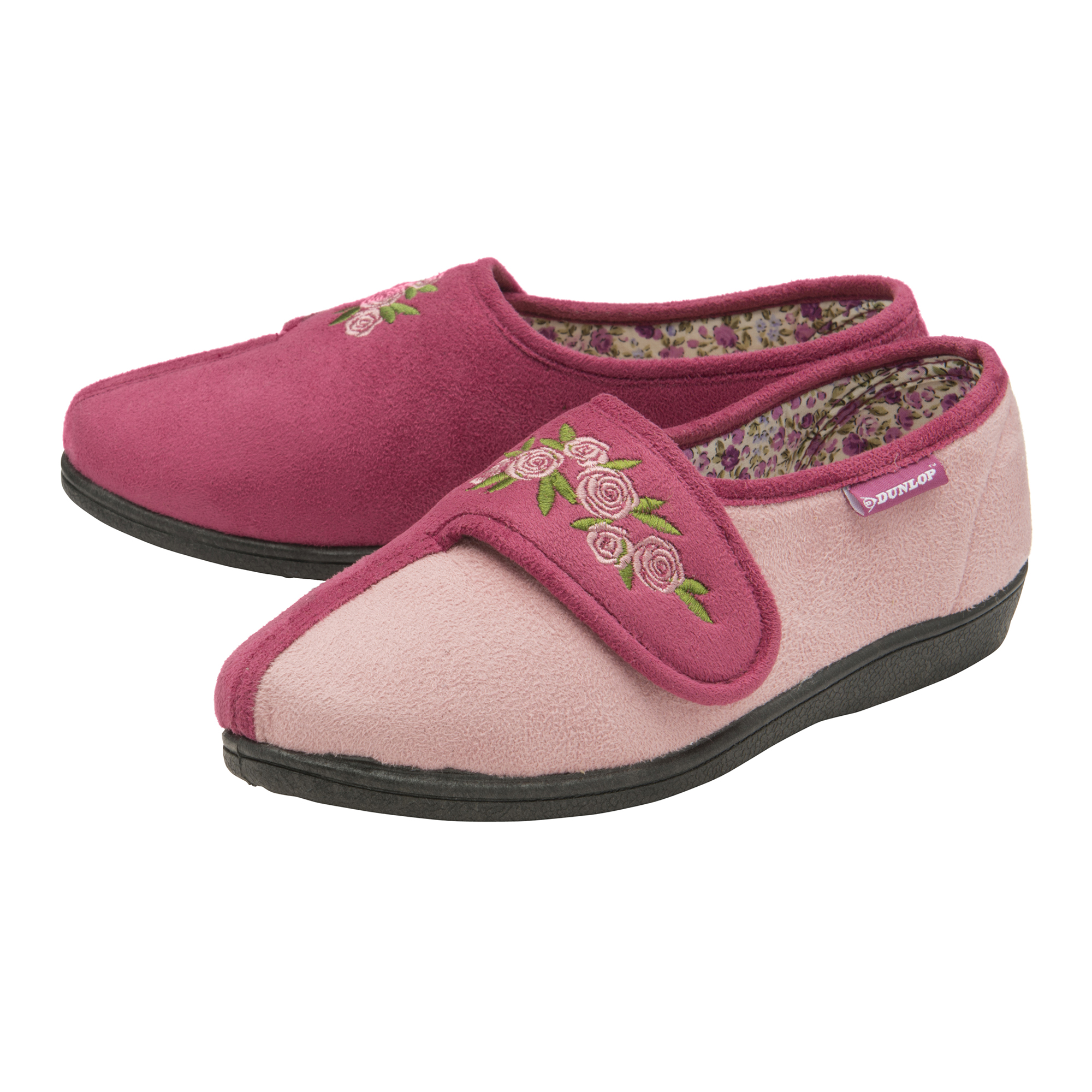 Ladies Adjustable Wide Fit Floral Slippers - Picture 4 of 11