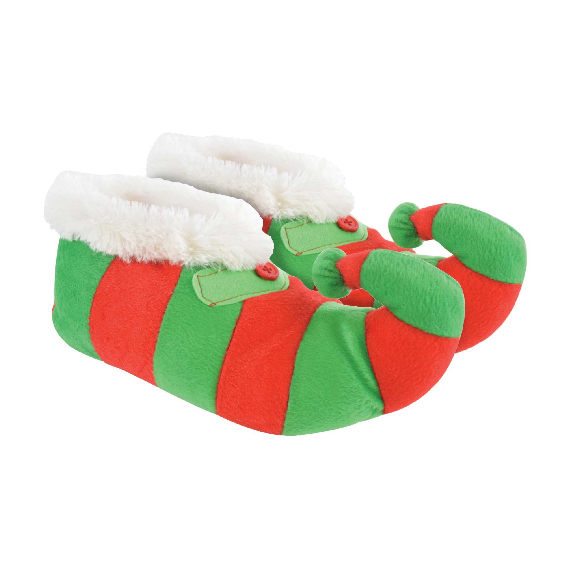 Kids Christmas Novelty Green Red Striped Elf Slippers