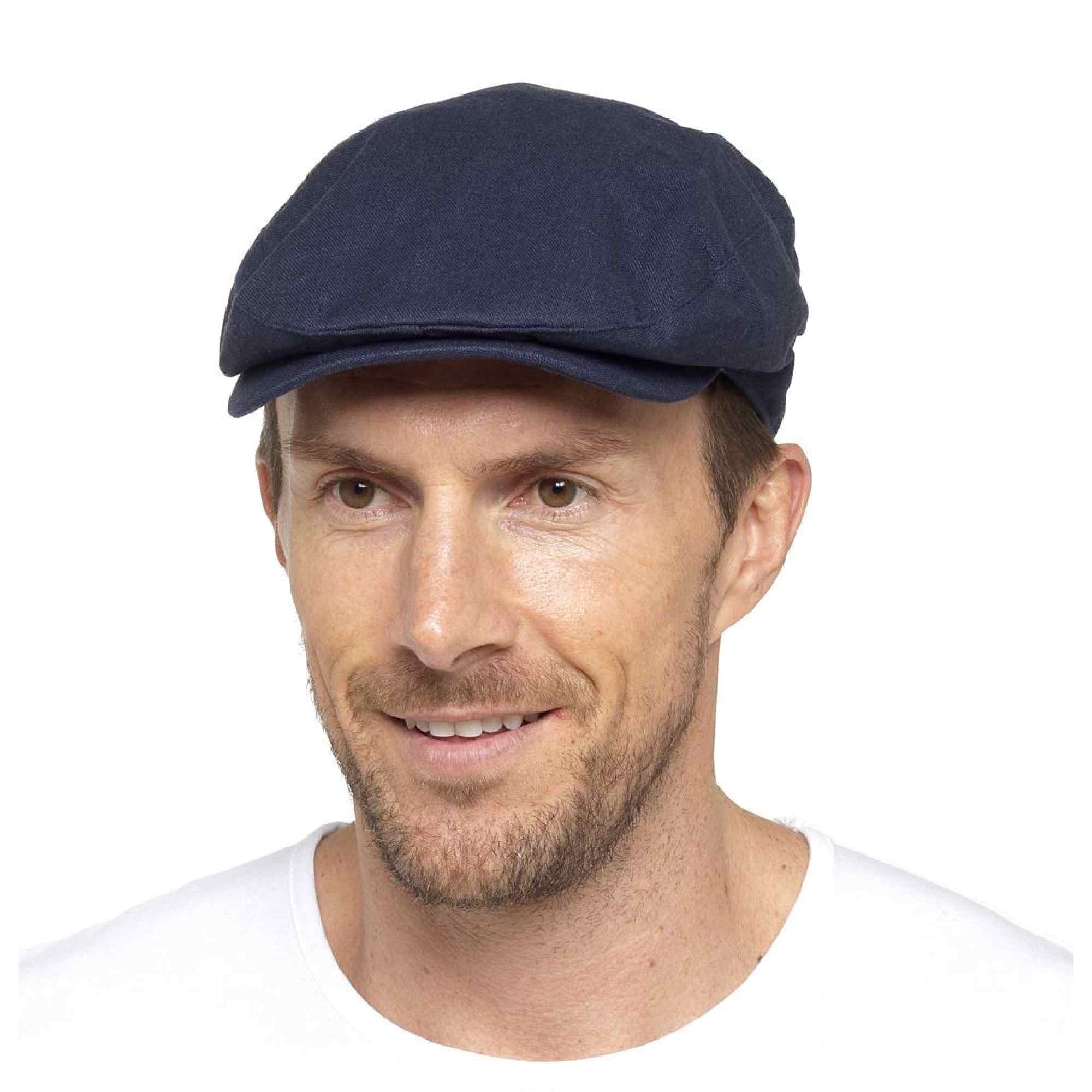 Casquette Plate En Lin Pour Homme En Crème Et Denim - Imagen 8 de 11