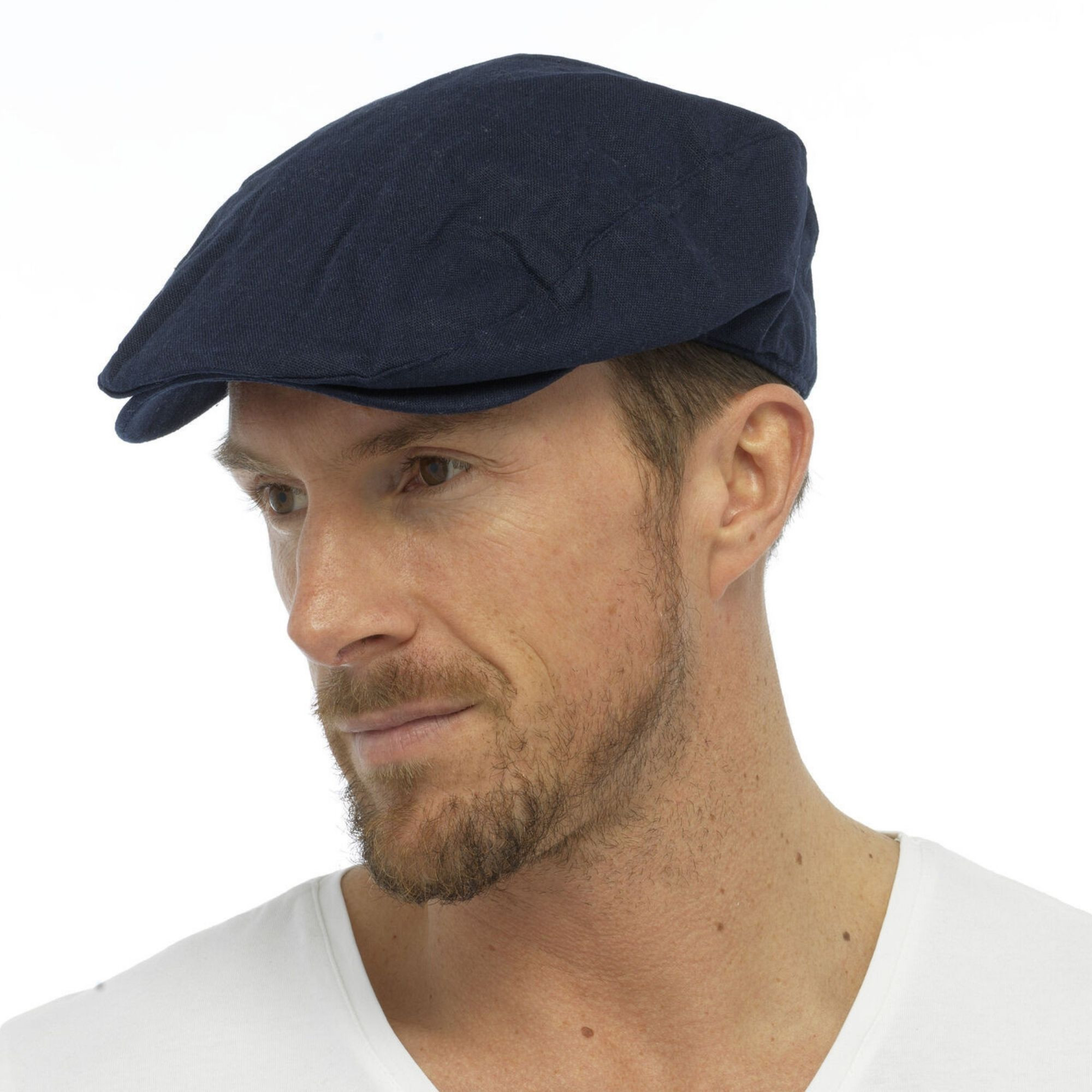 Casquette Plate En Lin Pour Homme En Crème Et Denim - Imagen 5 de 11