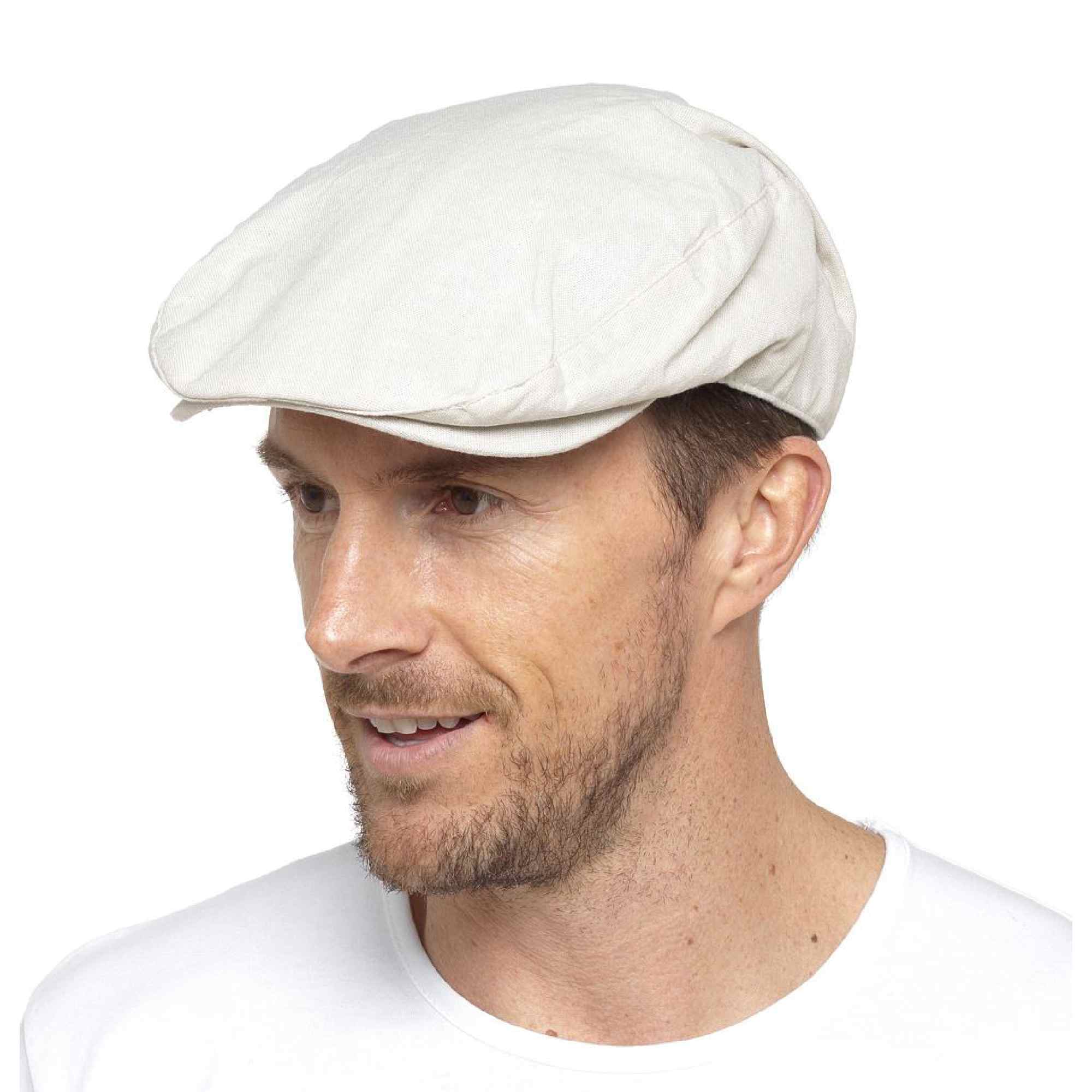Casquette Plate En Lin Pour Homme En Crème Et Denim - Imagen 3 de 11