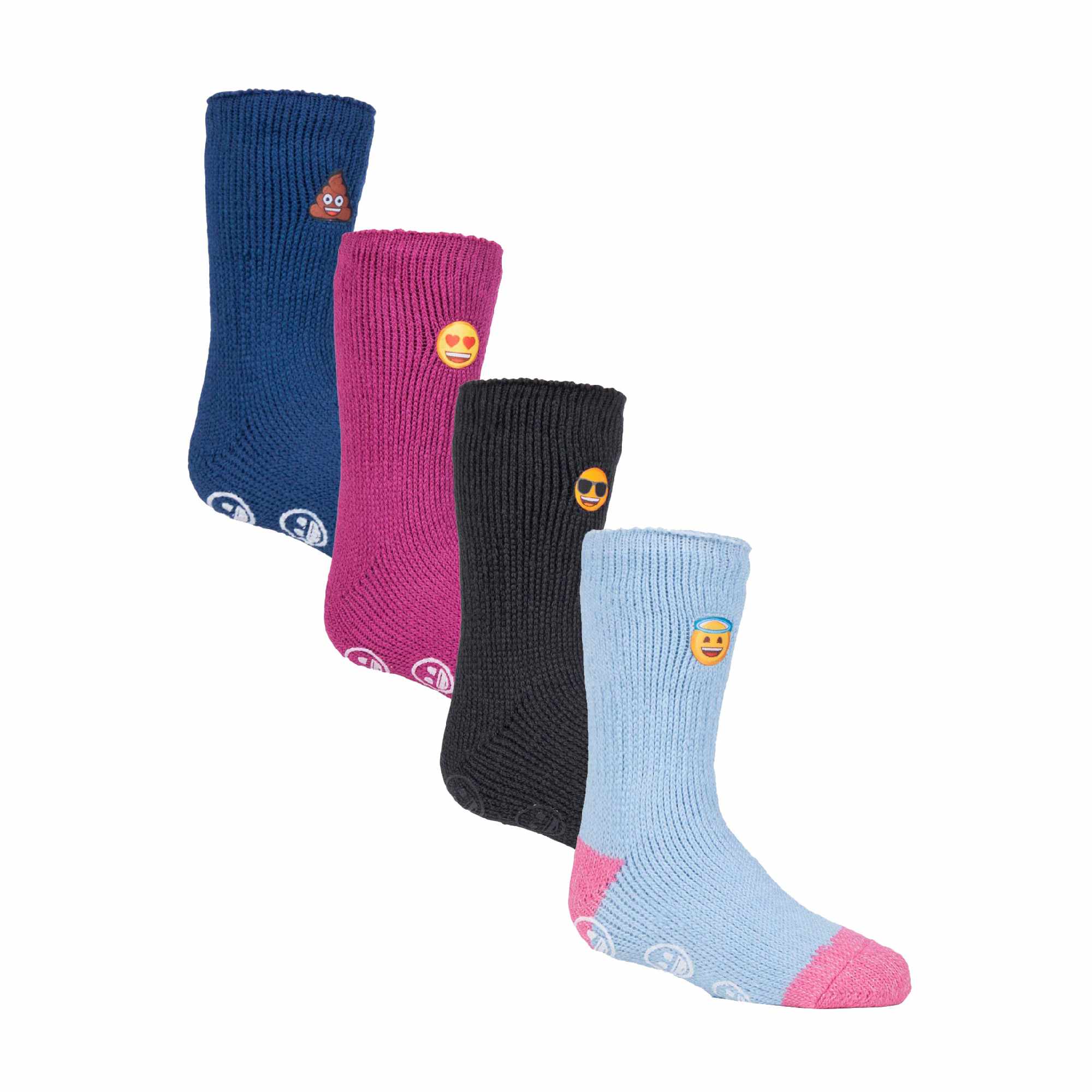 4 Pairs of Kids' Novelty Emoji Thermal Slipper Socks for Cozy Comfort - Picture 2 of 5