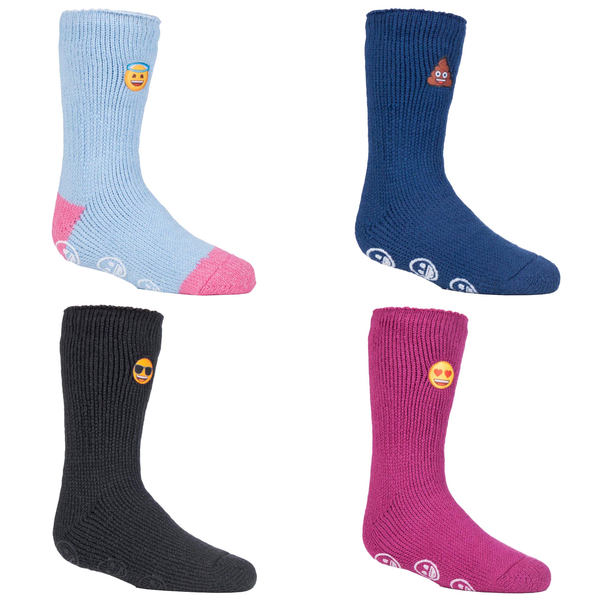 4 Pairs of Kids' Novelty Emoji Thermal Slipper Socks for Cozy Comfort - Picture 5 of 5