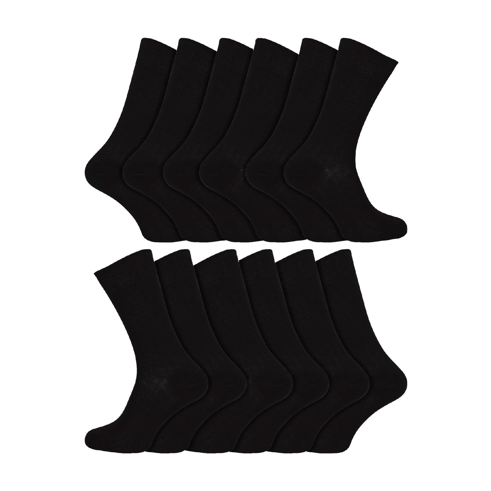 12 Pair Mens 100% Egyptian Cotton Luxury Seamless Mid Calf Black Socks - Picture 2 of 6