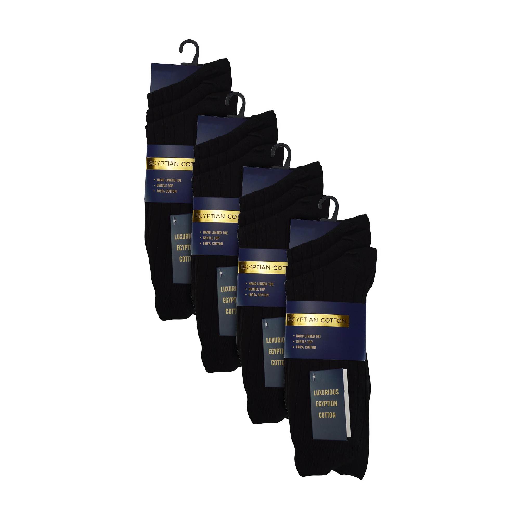 12 Pair Mens 100% Egyptian Cotton Luxury Seamless Mid Calf Black Socks - Picture 3 of 6