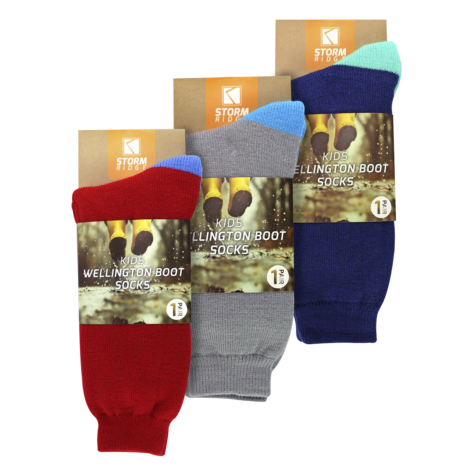 3 Pack Kids Wellington Boot Socks | Boys Welly Socks for Outdoor Walking - Picture 3 of 6