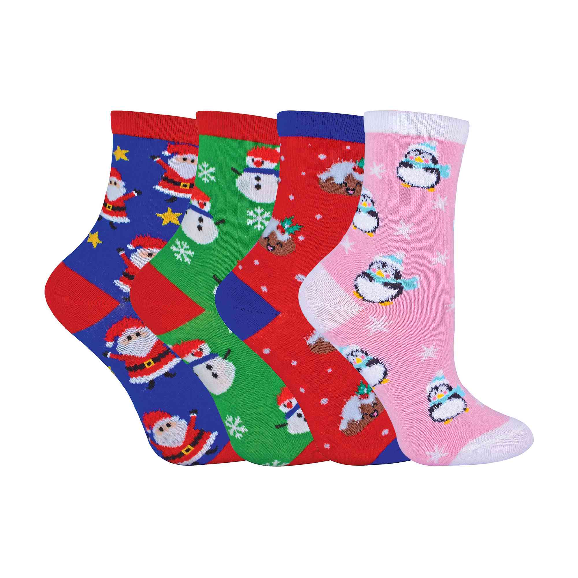 4 Pack Kids Cotton Rich Christmas Novelty Festive Winter Socks - Picture 2 of 6