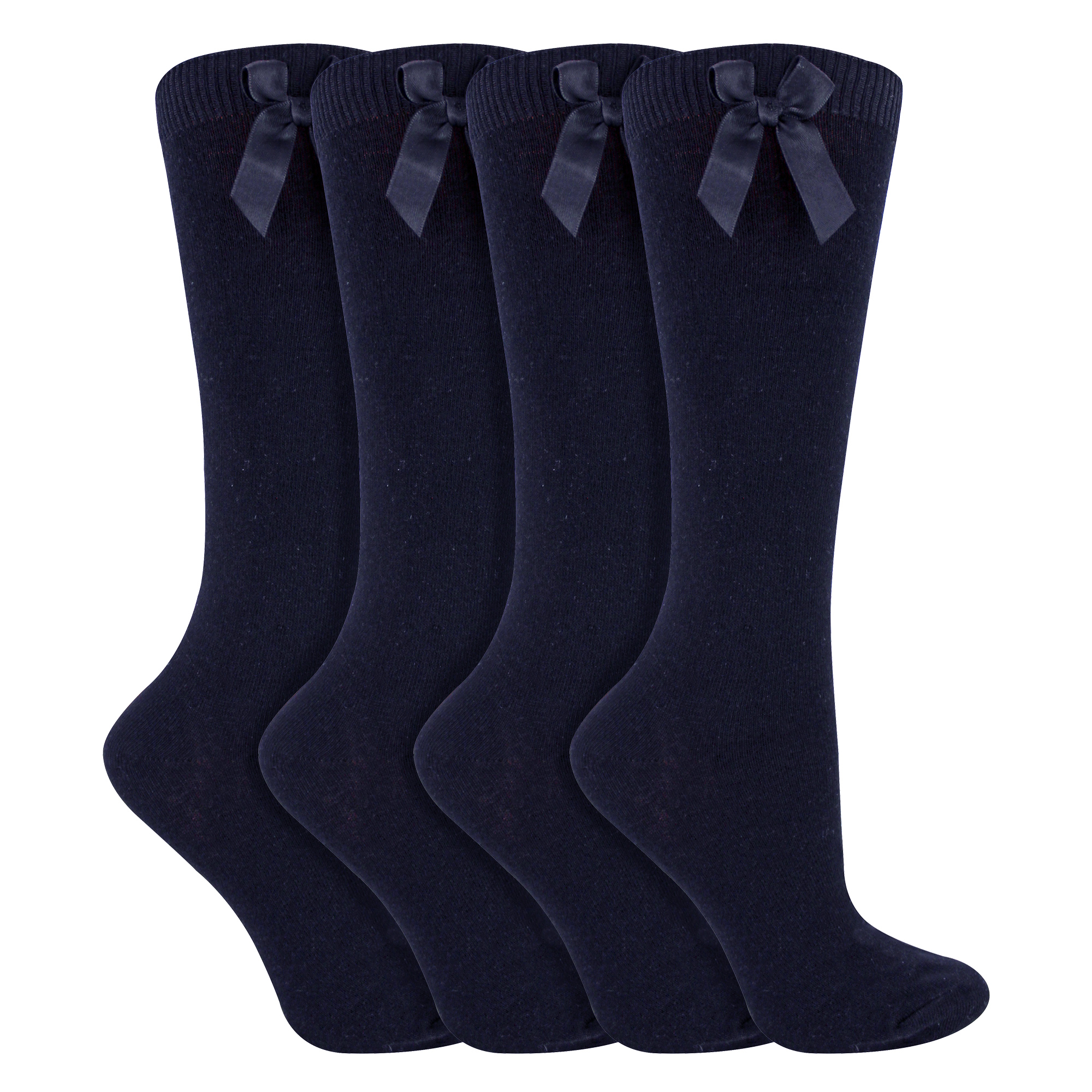 Mädchen 4er Pack Kniestrümpfe Schulstrümpfe mit Schleife | Kinder Uni Lange Socken - Bild 8 von 17