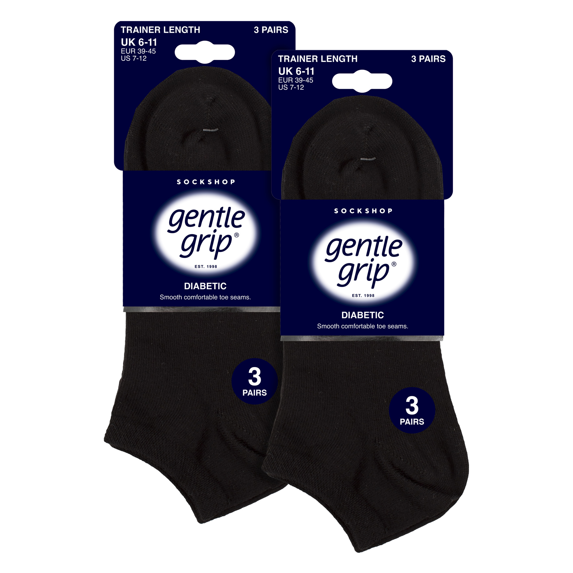 6 Pack Mens Diabetic Trainer Socks | Loose Top Wide Ankle Socks - Foto 3 di 16