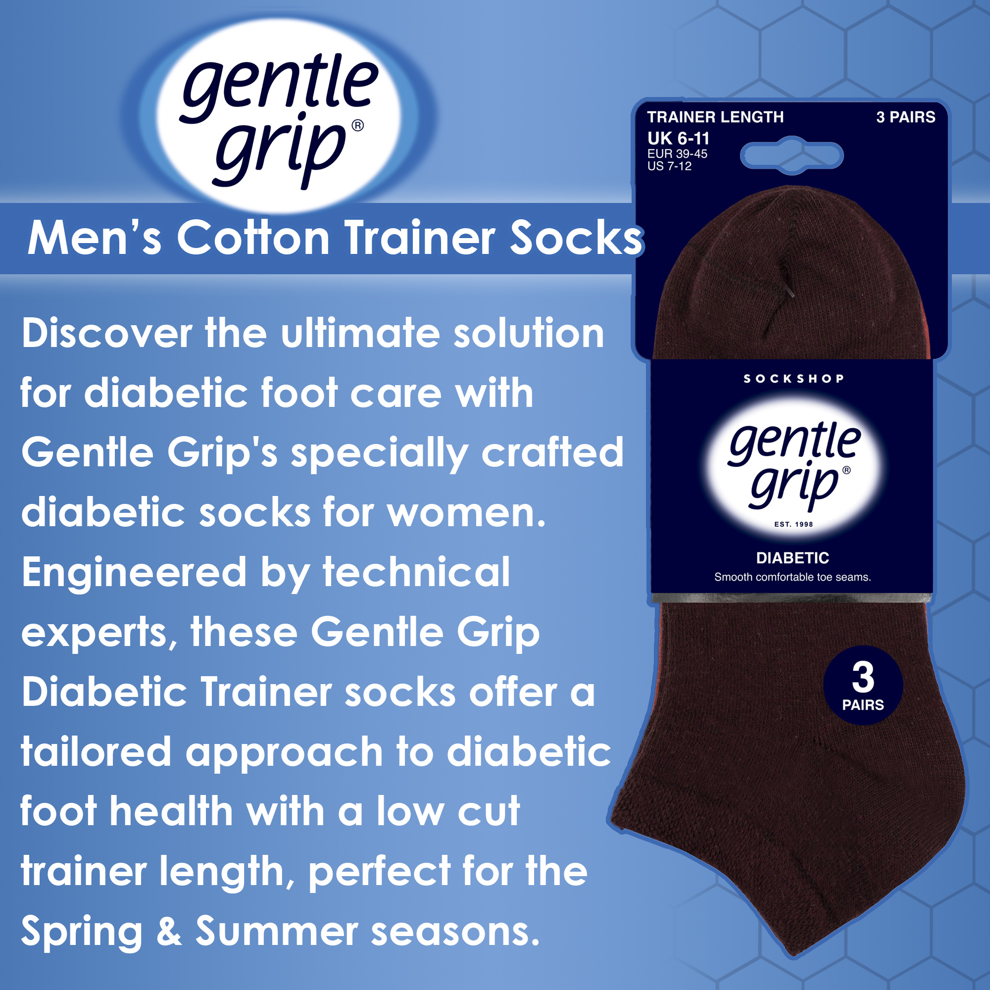 6 Pack Mens Diabetic Trainer Socks | Loose Top Wide Ankle Socks - Foto 10 di 16