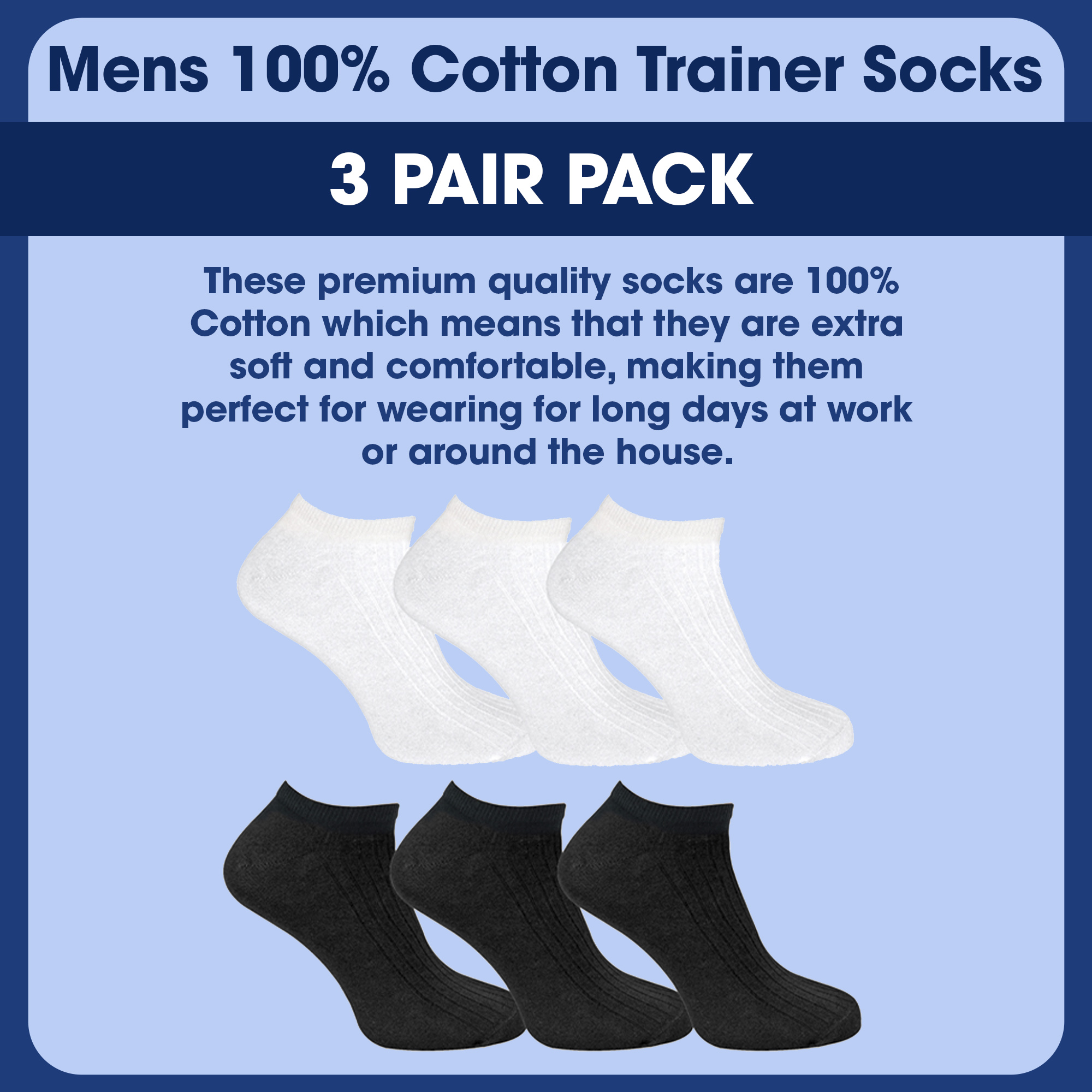 3 Pack Mens 100% Cotton Trainer Socks - Picture 9 of 11