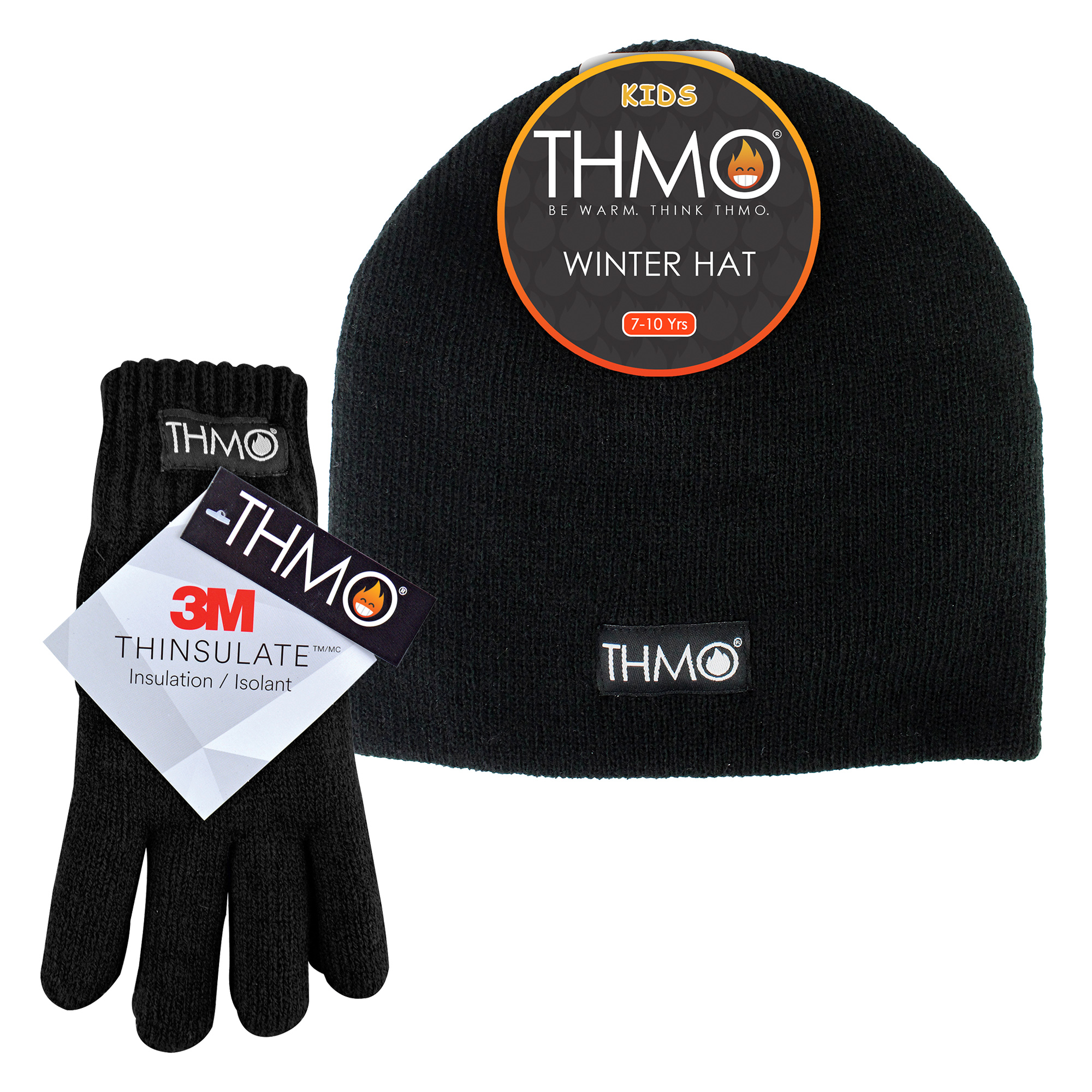 Kids Thinsulate Beanie Hat And Gloves Set | THMO | 3m Knitted Warm Hat & Gloves