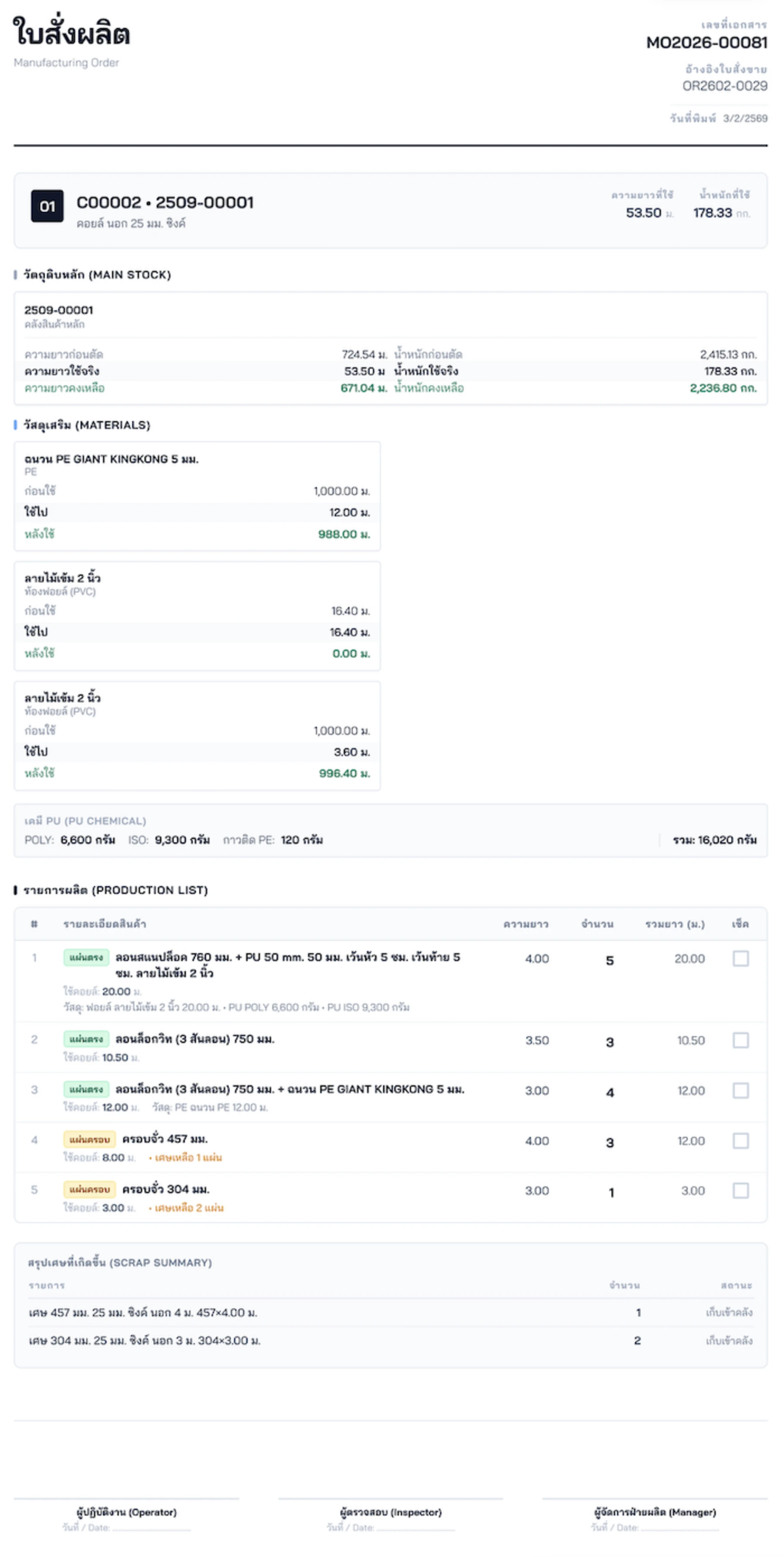 หน้าตรวจสอบคอยล์และวัสดุประกอบ