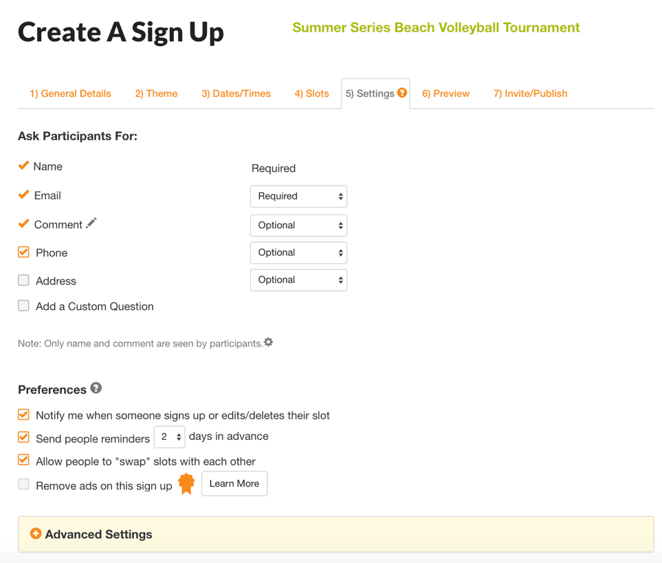 Signupgenius Review Form Options 