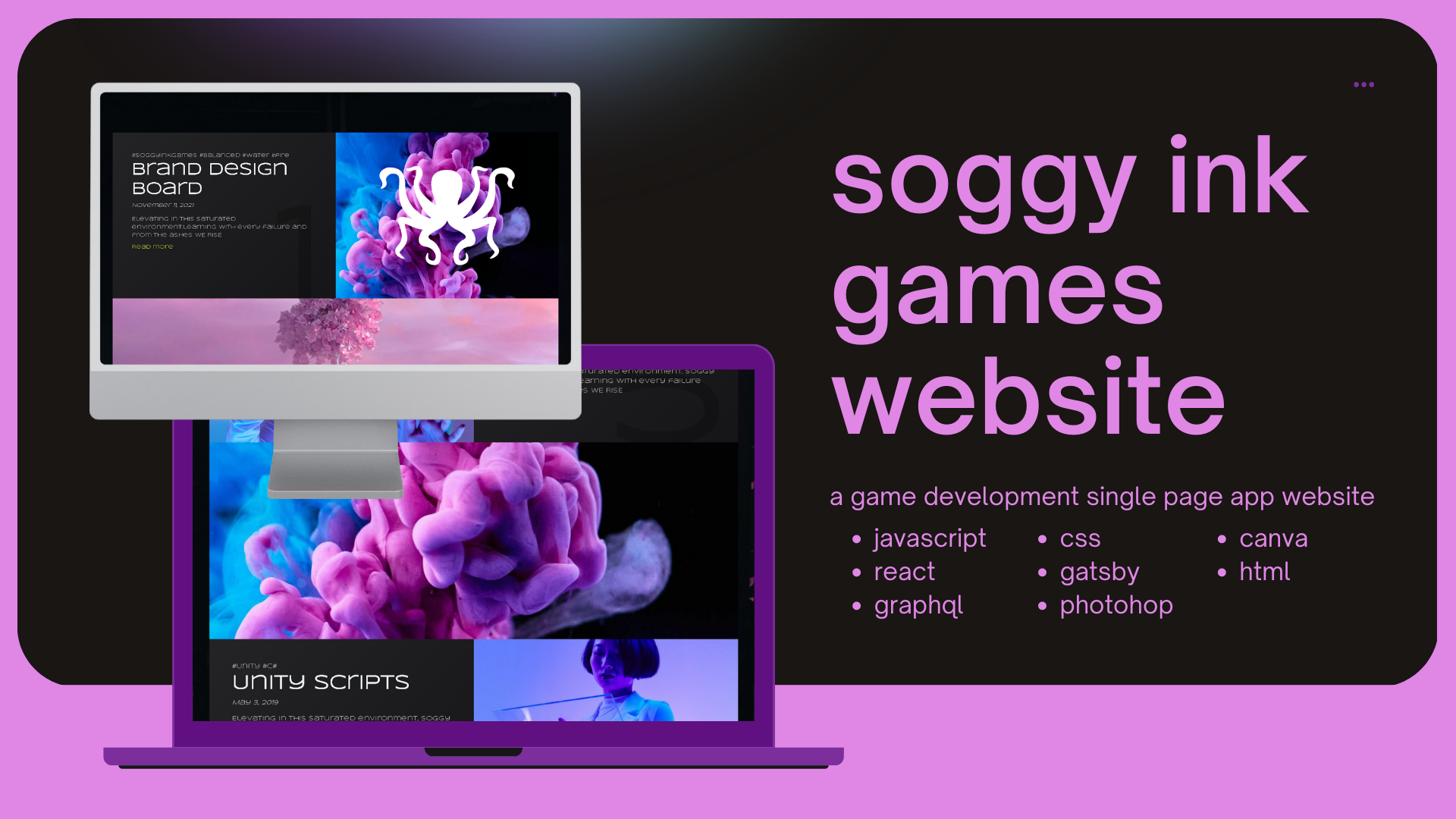 website's laptop mock up views and description of skills used