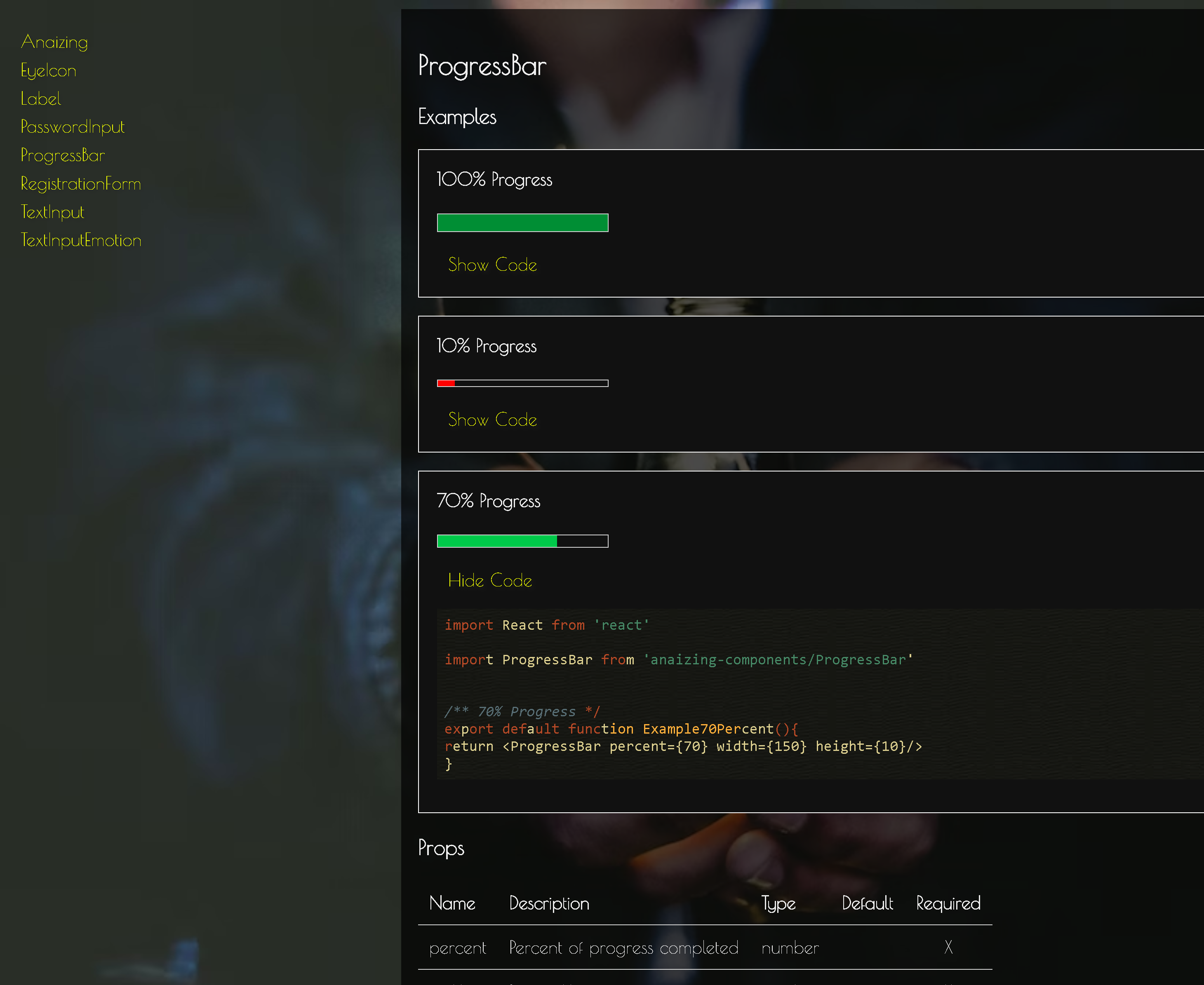 scrollable desktop view of progress component