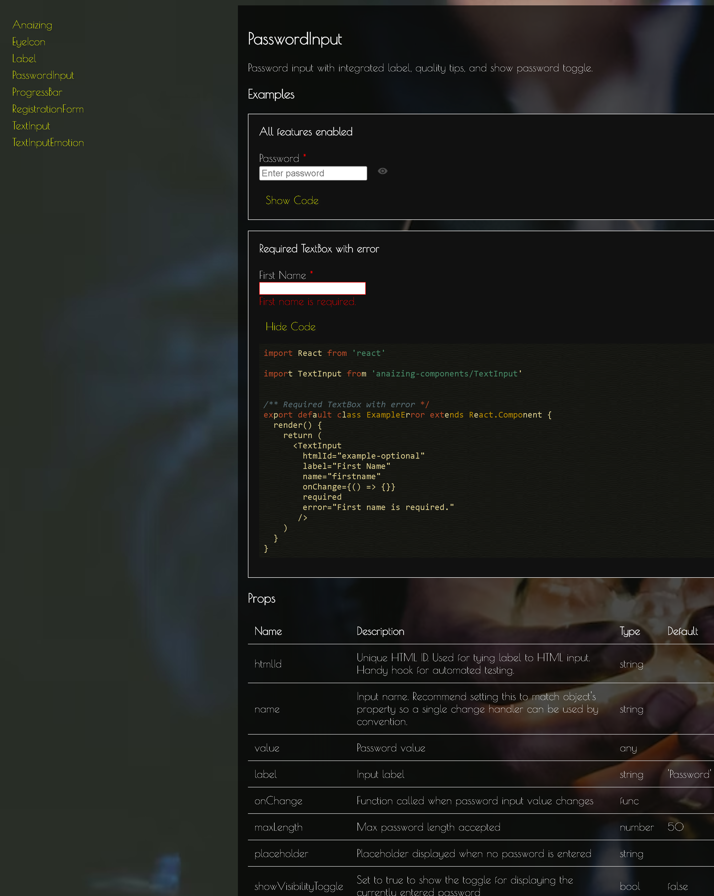 scrollable desktop view of password component