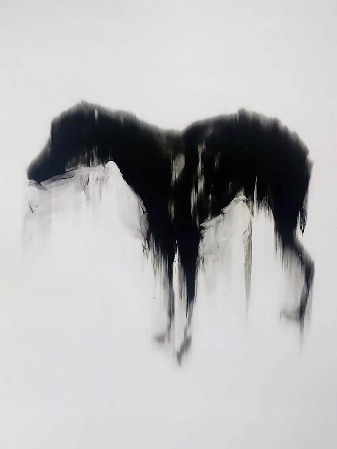 A black ink drawing of a dog.
