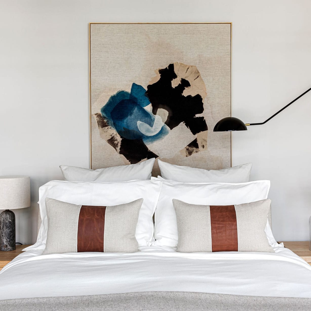 framed art above bed