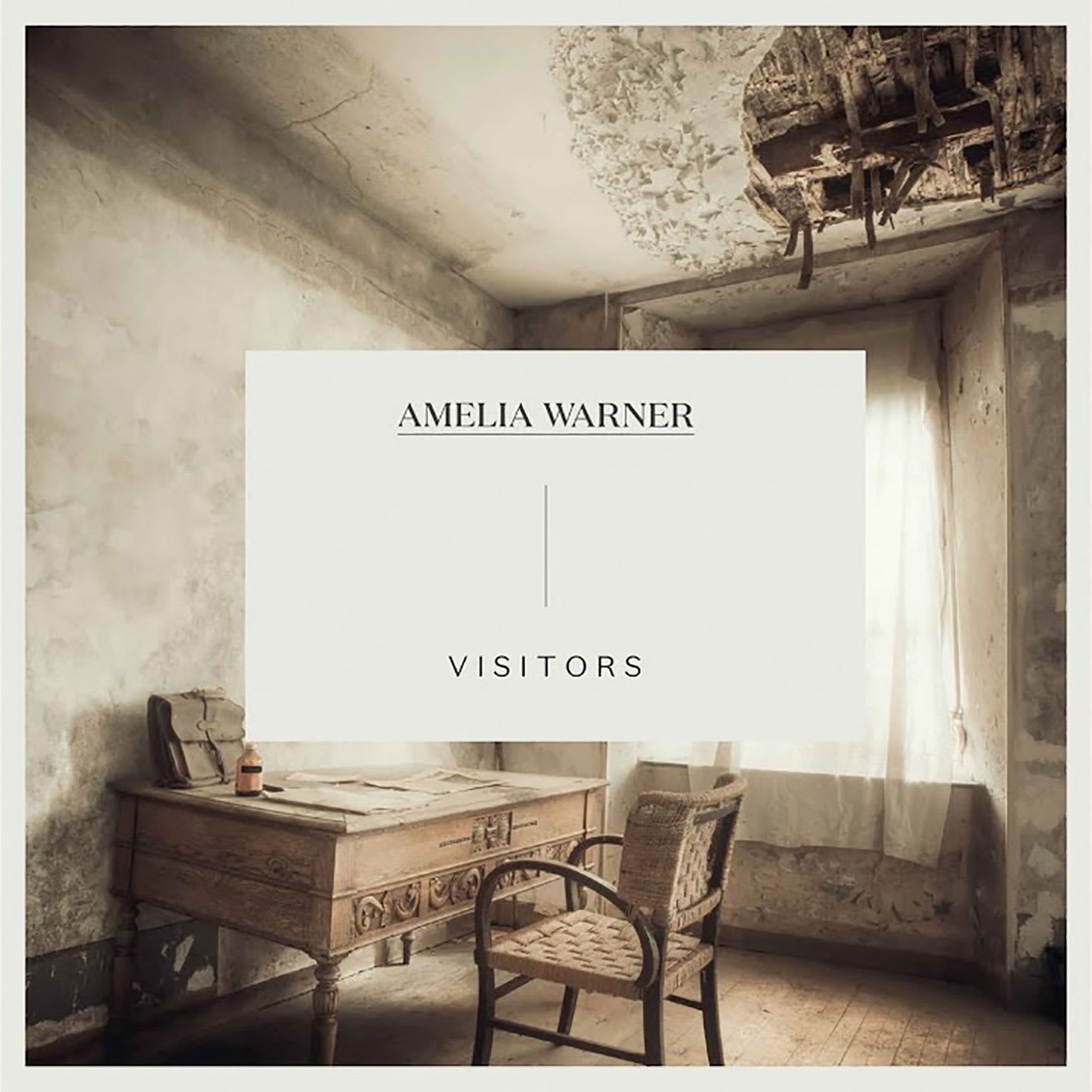 An album cover with an image of an old room on it and Amelia Warner Visitors written on it.